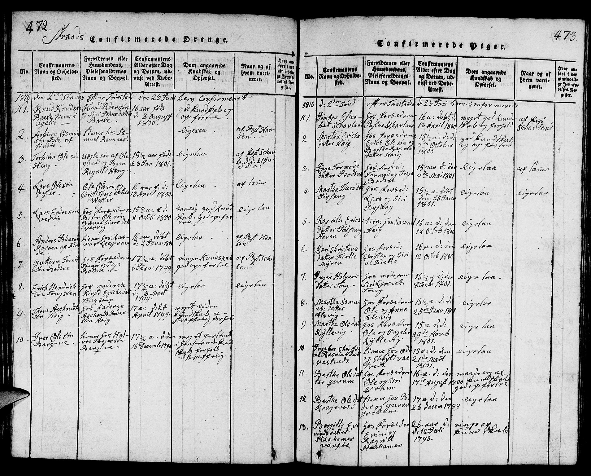 Strand sokneprestkontor, AV/SAST-A-101828/H/Ha/Hab/L0001: Parish register (copy) no. B 1, 1816-1854, p. 472-473