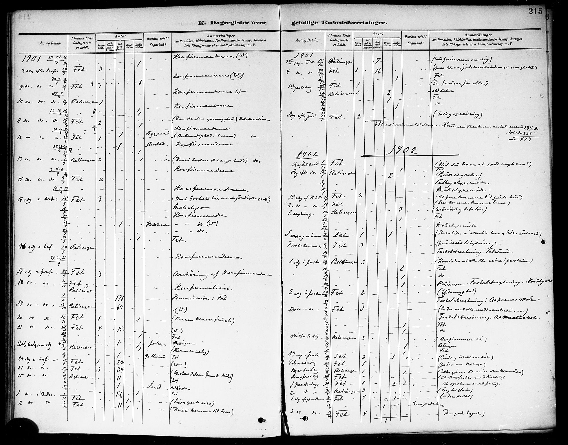 Fet prestekontor Kirkebøker, SAO/A-10370a/F/Fa/L0015: Parish register (official) no. I 15, 1892-1904, p. 215