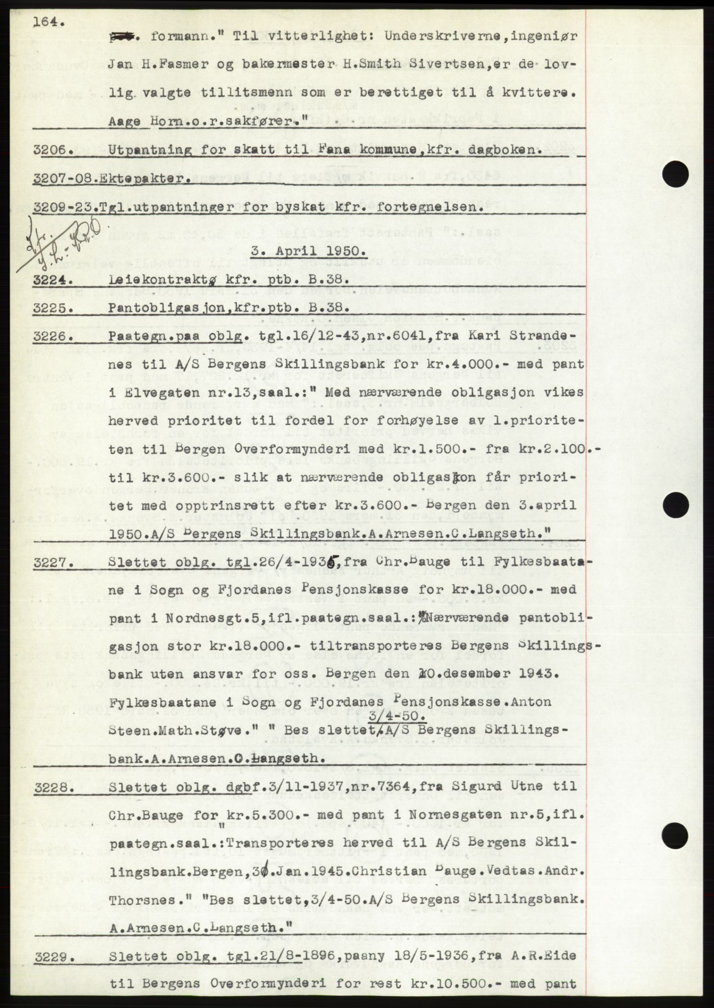 Byfogd og Byskriver i Bergen, AV/SAB-A-3401/03: Mortgage book no. C 38, 1949-1950, Diary no: : 3206/1950