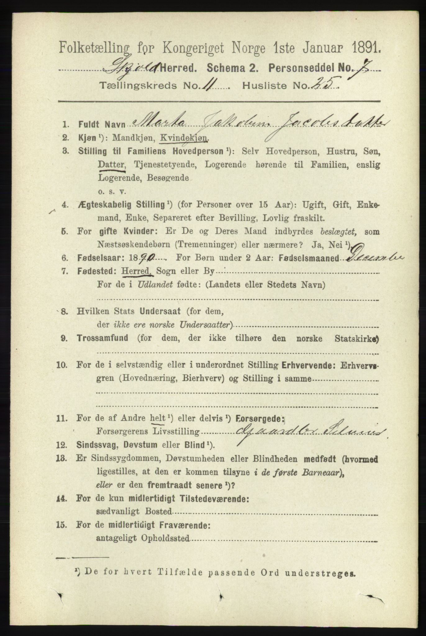 RA, 1891 census for 1154 Skjold, 1891, p. 2187