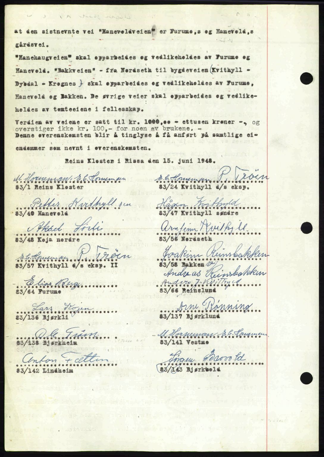 Fosen sorenskriveri, AV/SAT-A-1107/1/2/2C: Mortgage book no. A7-9, 1947-1949, Diary no: : 986/1948