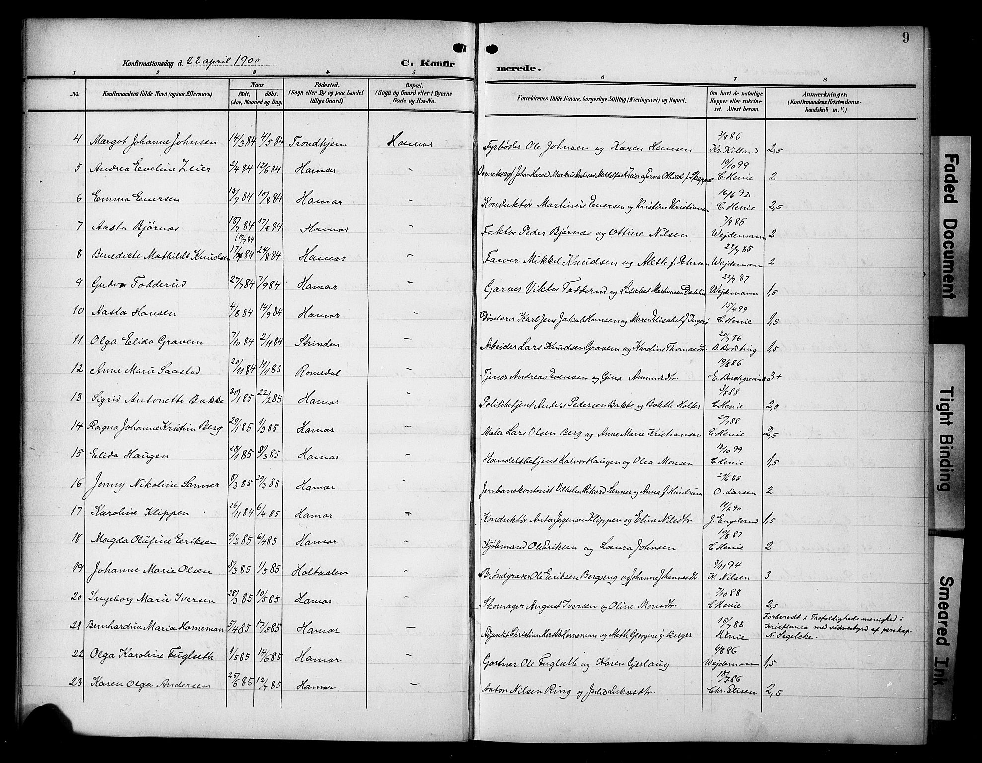 Hamar prestekontor, AV/SAH-DOMPH-002/H/Ha/Hab/L0002: Parish register (copy) no. 2, 1899-1929, p. 9