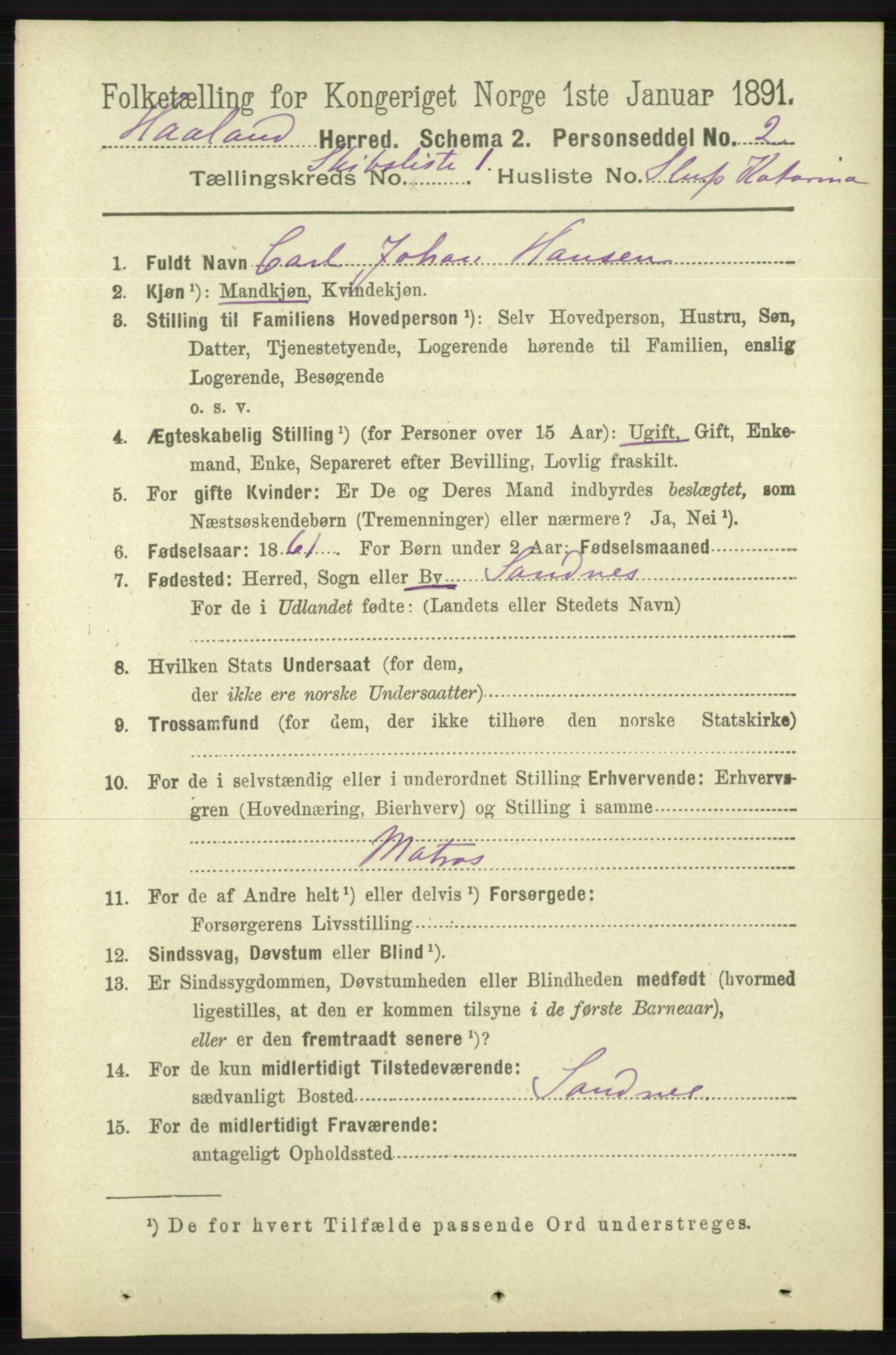 RA, 1891 census for 1124 Haaland, 1891, p. 4087