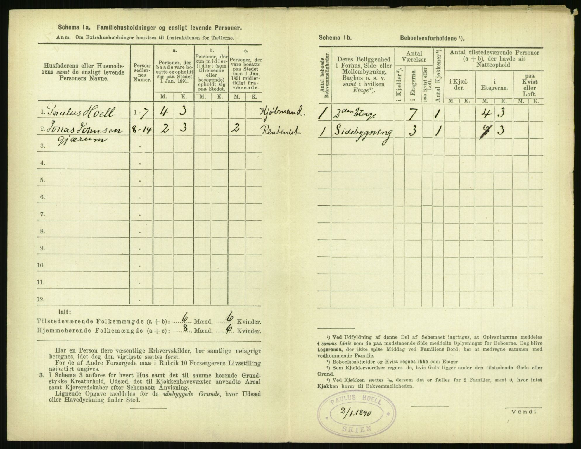 RA, 1891 census for 0806 Skien, 1891, p. 1363