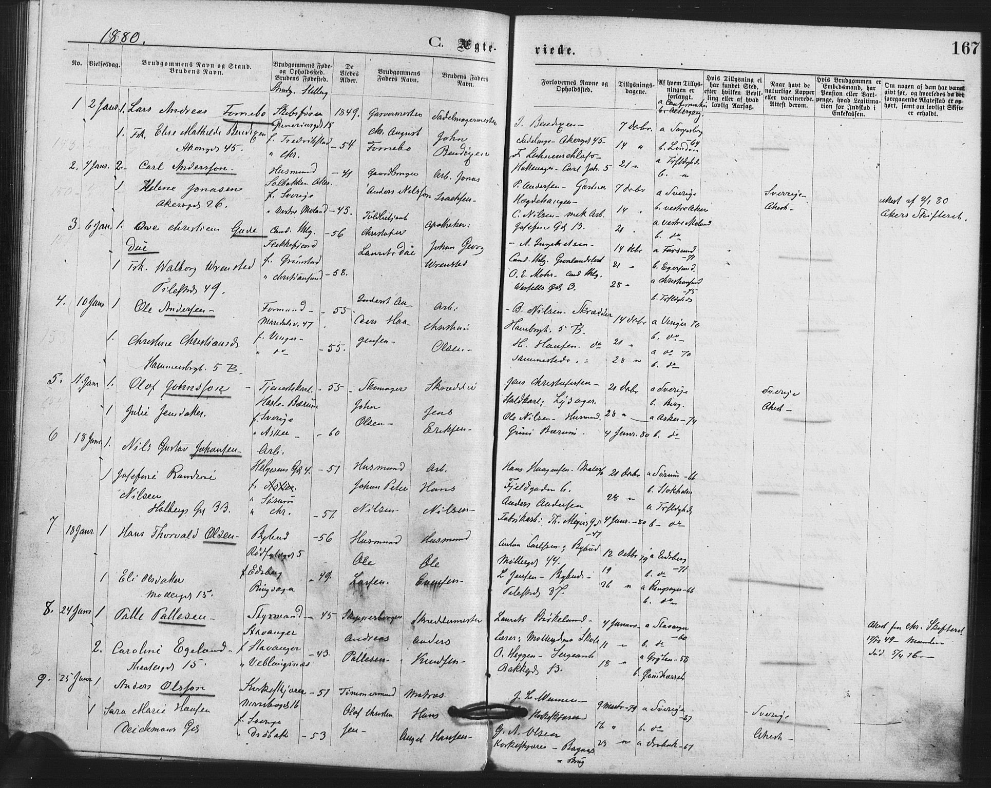 Trefoldighet prestekontor Kirkebøker, SAO/A-10882/F/Fc/L0002: Parish register (official) no. III 2, 1874-1881, p. 167