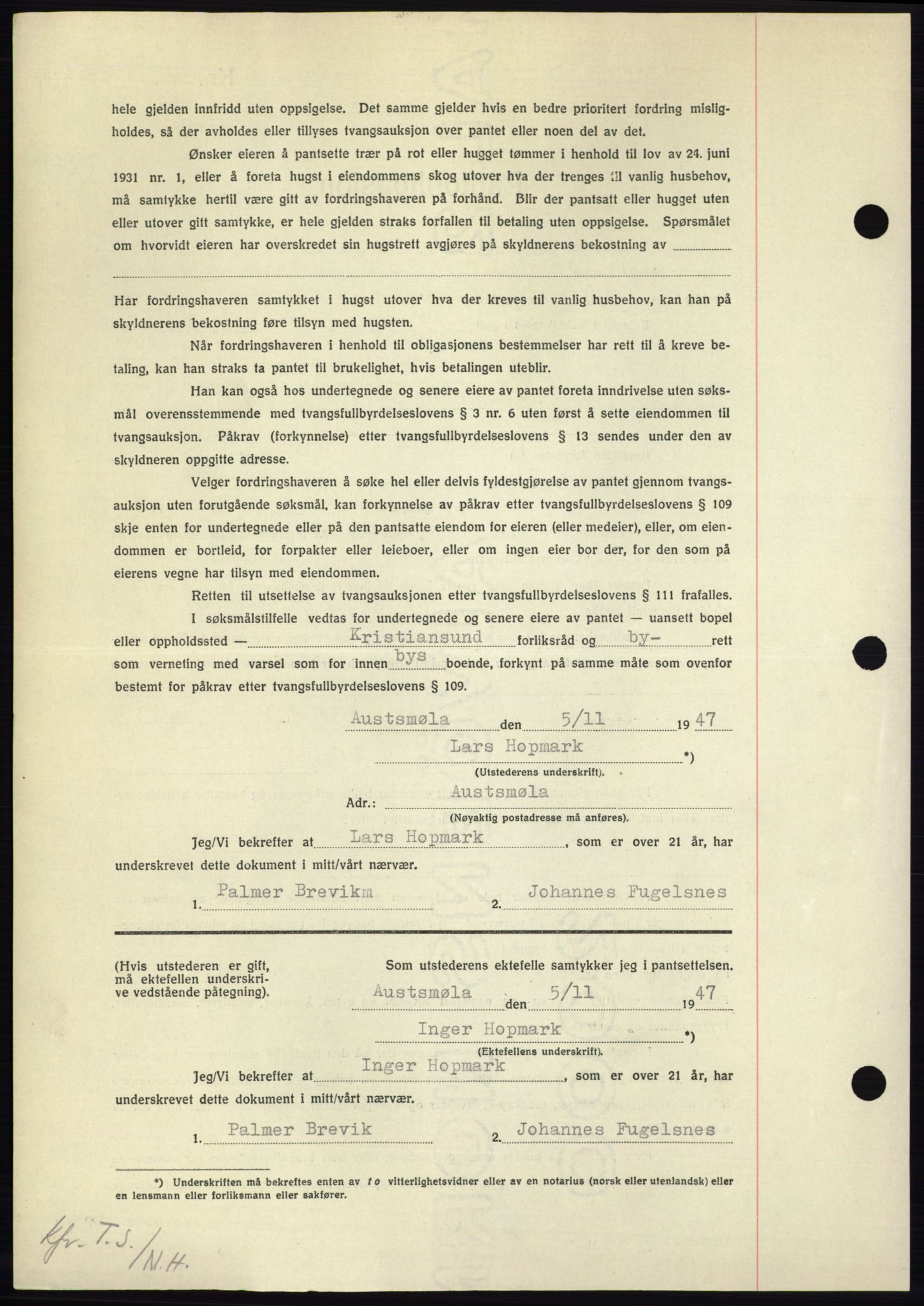 Nordmøre sorenskriveri, AV/SAT-A-4132/1/2/2Ca: Mortgage book no. B97, 1947-1948, Diary no: : 2555/1947