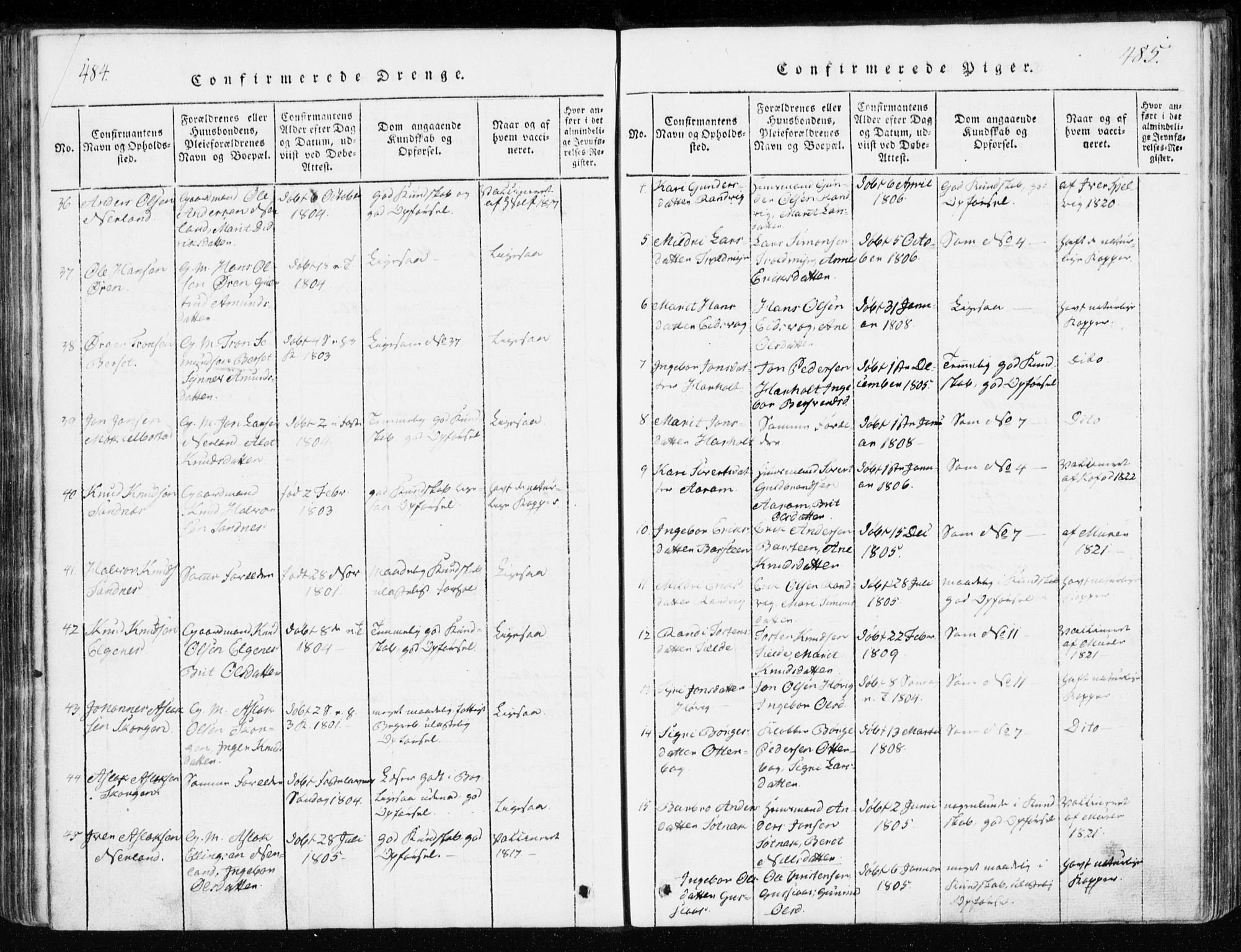 Ministerialprotokoller, klokkerbøker og fødselsregistre - Møre og Romsdal, AV/SAT-A-1454/551/L0623: Parish register (official) no. 551A03, 1818-1831, p. 484-485