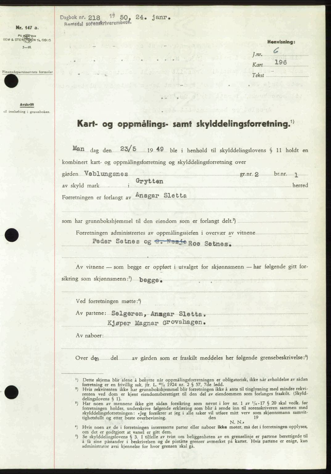 Romsdal sorenskriveri, AV/SAT-A-4149/1/2/2C: Mortgage book no. A32, 1950-1950, Diary no: : 218/1950