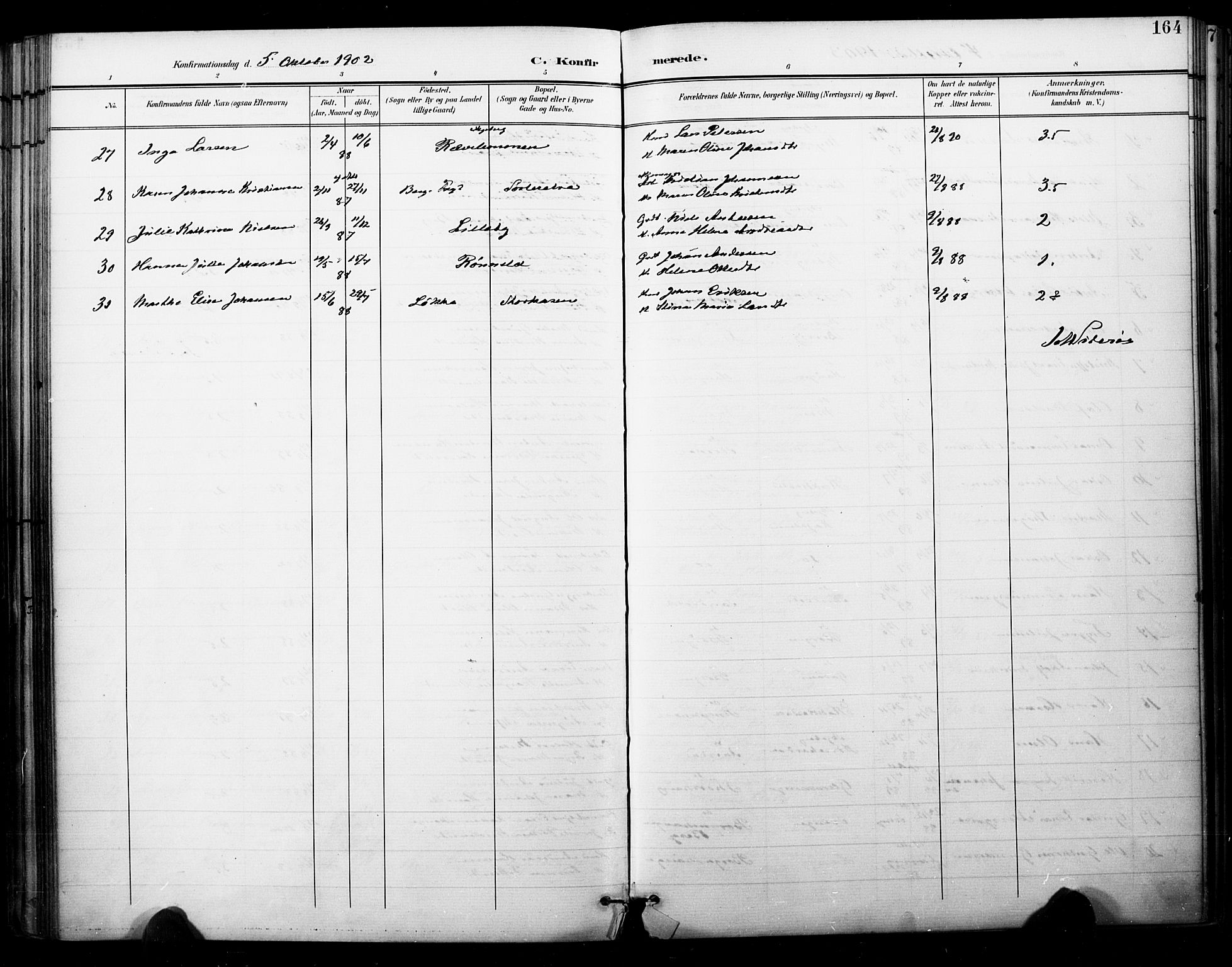 Skjeberg prestekontor Kirkebøker, SAO/A-10923/F/Fa/L0010: Parish register (official) no. I 10, 1898-1911, p. 164