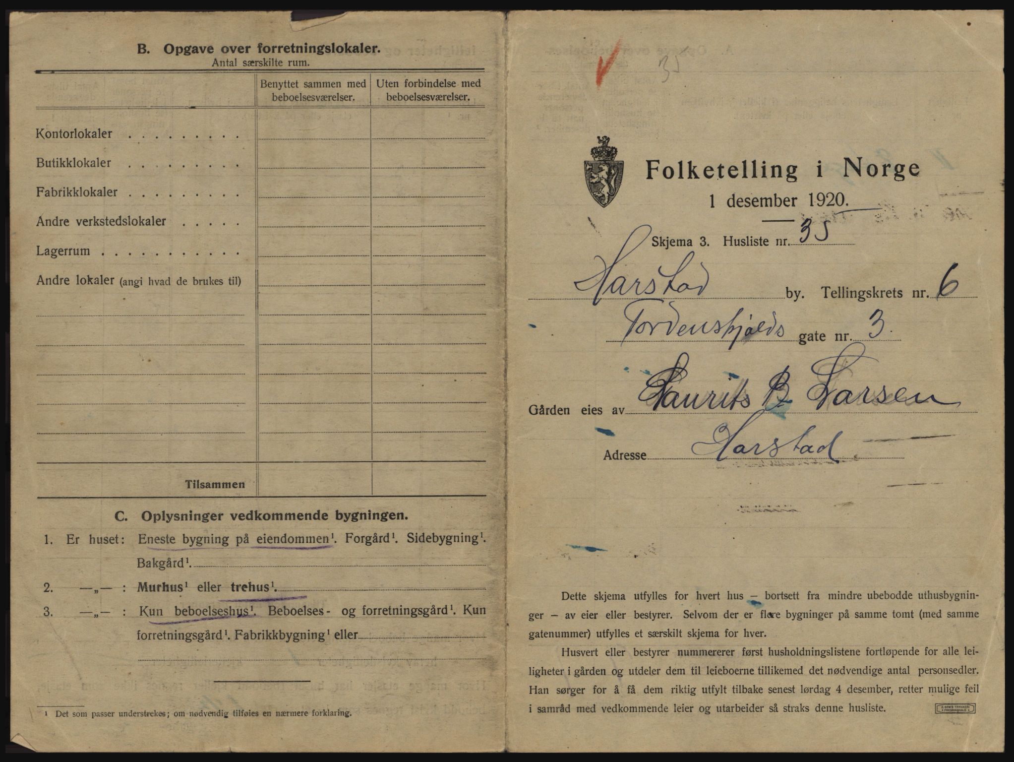 SATØ, 1920 census for Harstad, 1920, p. 689