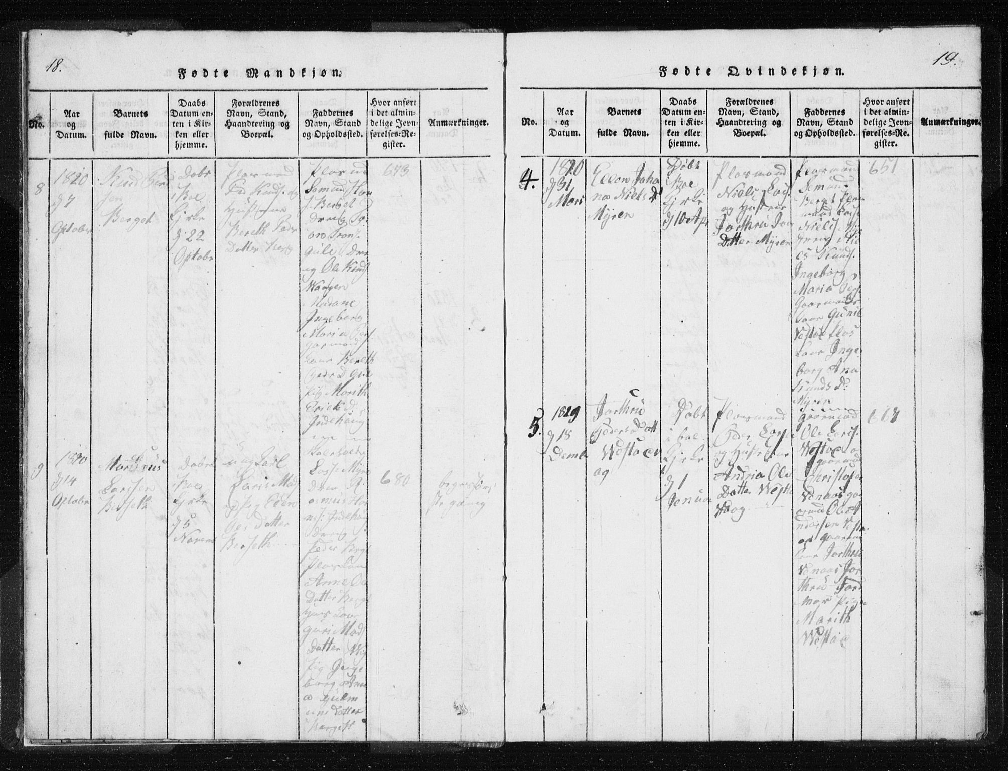 Ministerialprotokoller, klokkerbøker og fødselsregistre - Møre og Romsdal, AV/SAT-A-1454/566/L0772: Parish register (copy) no. 566C01, 1818-1845, p. 18-19