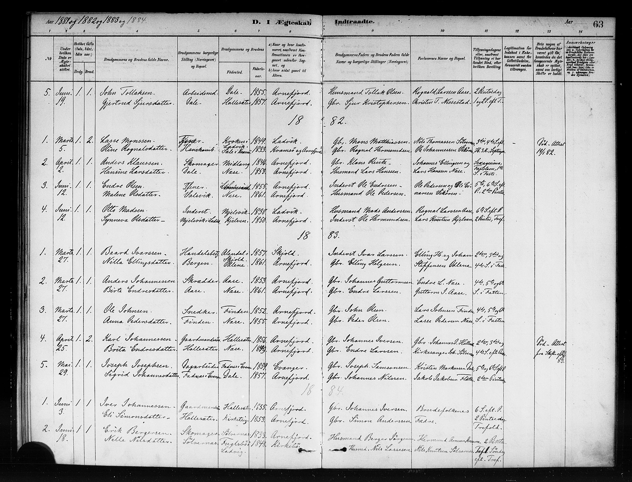 Vik sokneprestembete, AV/SAB-A-81501/H/Haa/Haac/L0001: Parish register (official) no. C 1, 1878-1890, p. 63