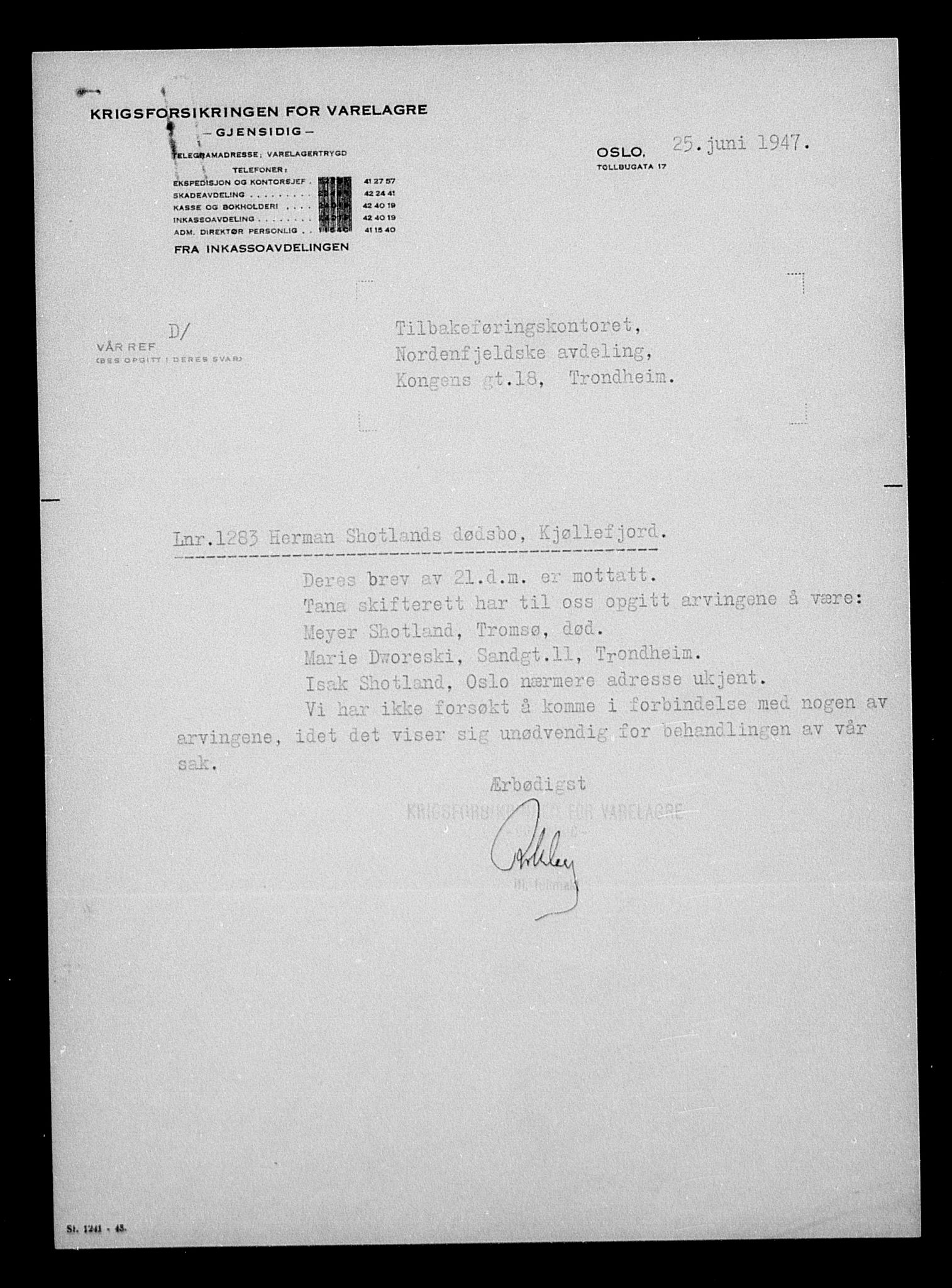 Justisdepartementet, Tilbakeføringskontoret for inndratte formuer, AV/RA-S-1564/H/Hc/Hcb/L0915: --, 1945-1947, p. 501