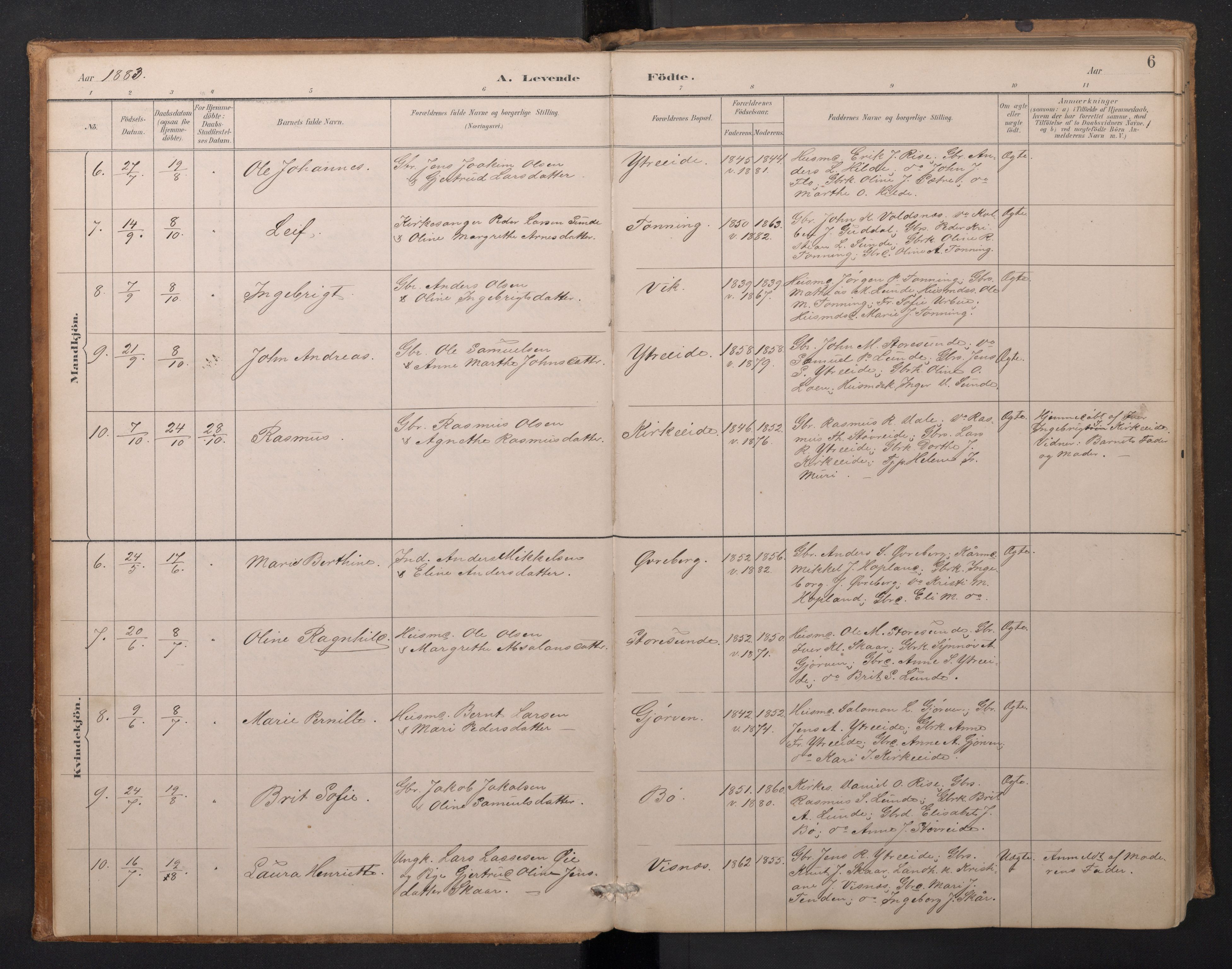 Stryn Sokneprestembete, AV/SAB-A-82501: Parish register (copy) no. A 2, 1883-1905, p. 5b-6a