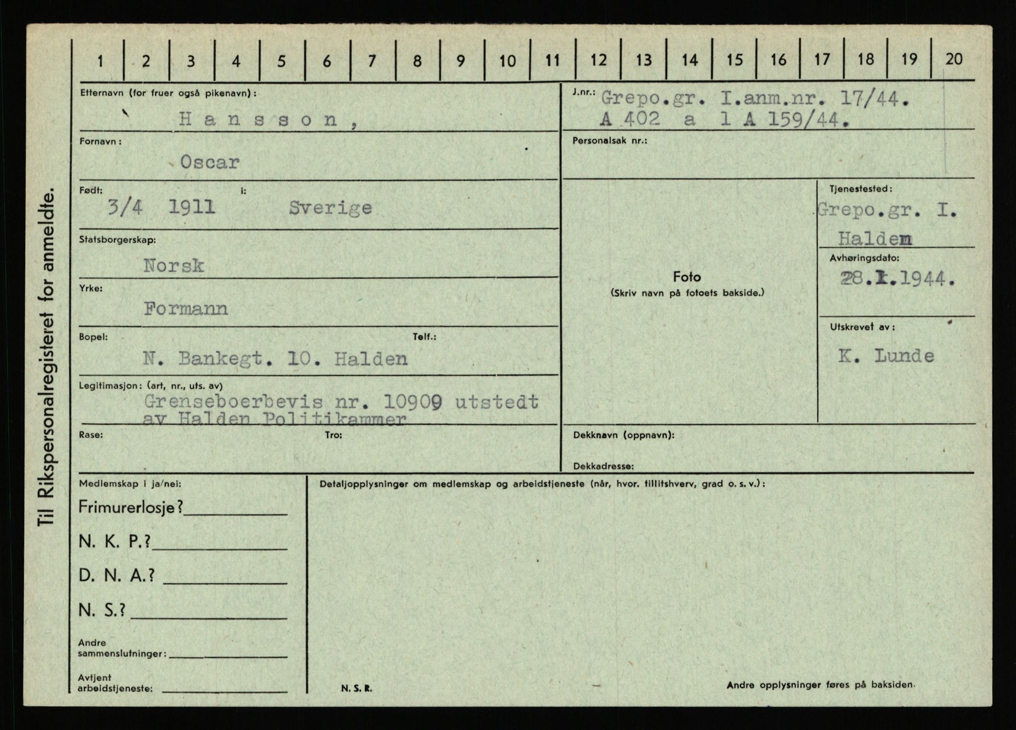 Statspolitiet - Hovedkontoret / Osloavdelingen, AV/RA-S-1329/C/Ca/L0006: Hanche - Hokstvedt, 1943-1945, p. 1728