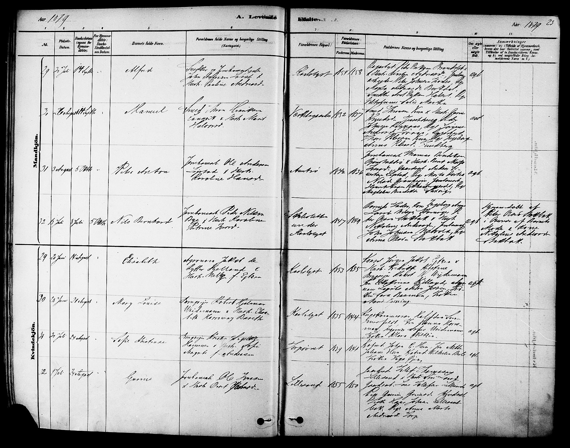 Ministerialprotokoller, klokkerbøker og fødselsregistre - Sør-Trøndelag, SAT/A-1456/616/L0410: Parish register (official) no. 616A07, 1878-1893, p. 23