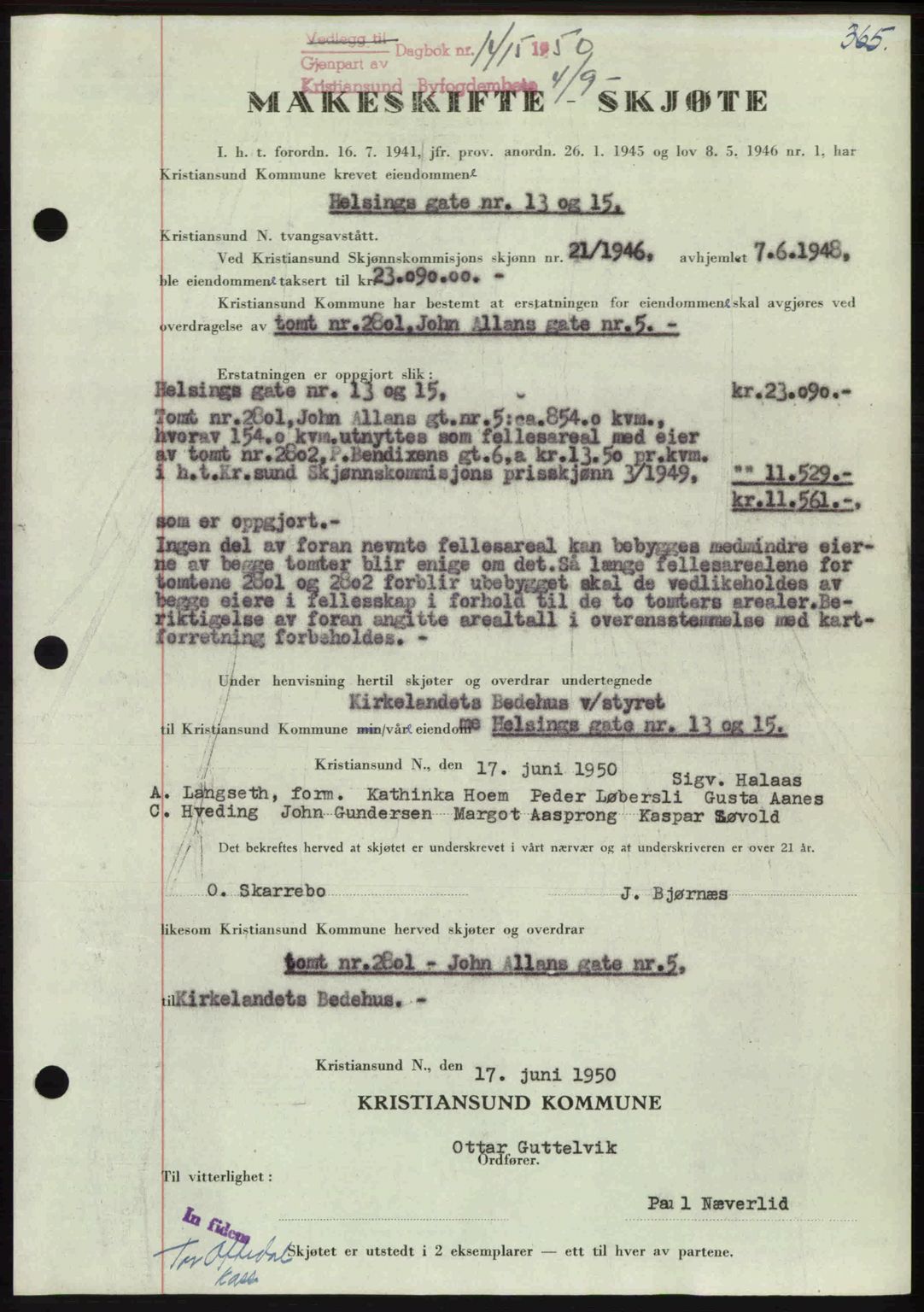 Kristiansund byfogd, AV/SAT-A-4587/A/27: Mortgage book no. 46, 1949-1950, Diary no: : 1415/1950