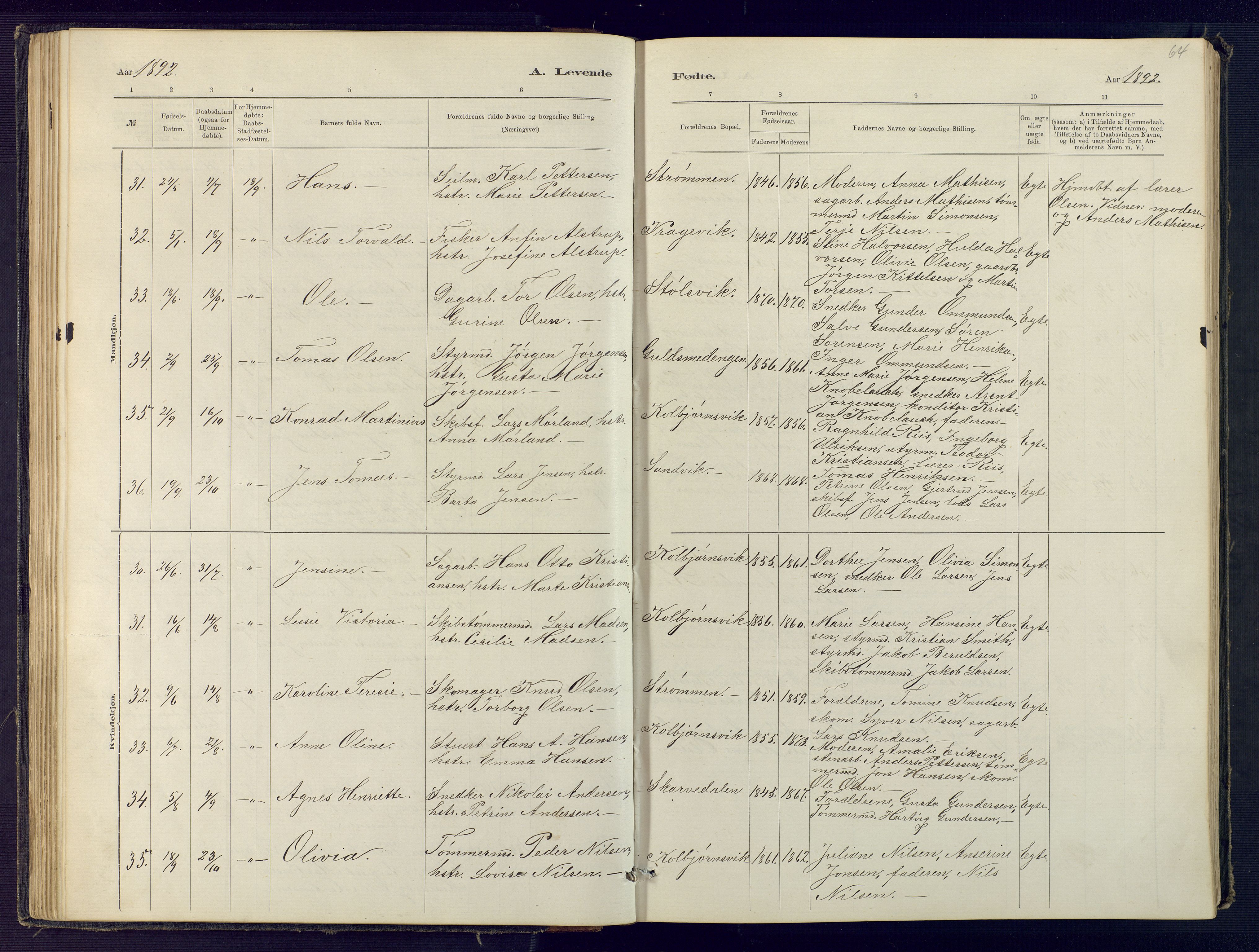 Hisøy sokneprestkontor, SAK/1111-0020/F/Fb/L0003: Parish register (copy) no. B 3, 1885-1905, p. 64