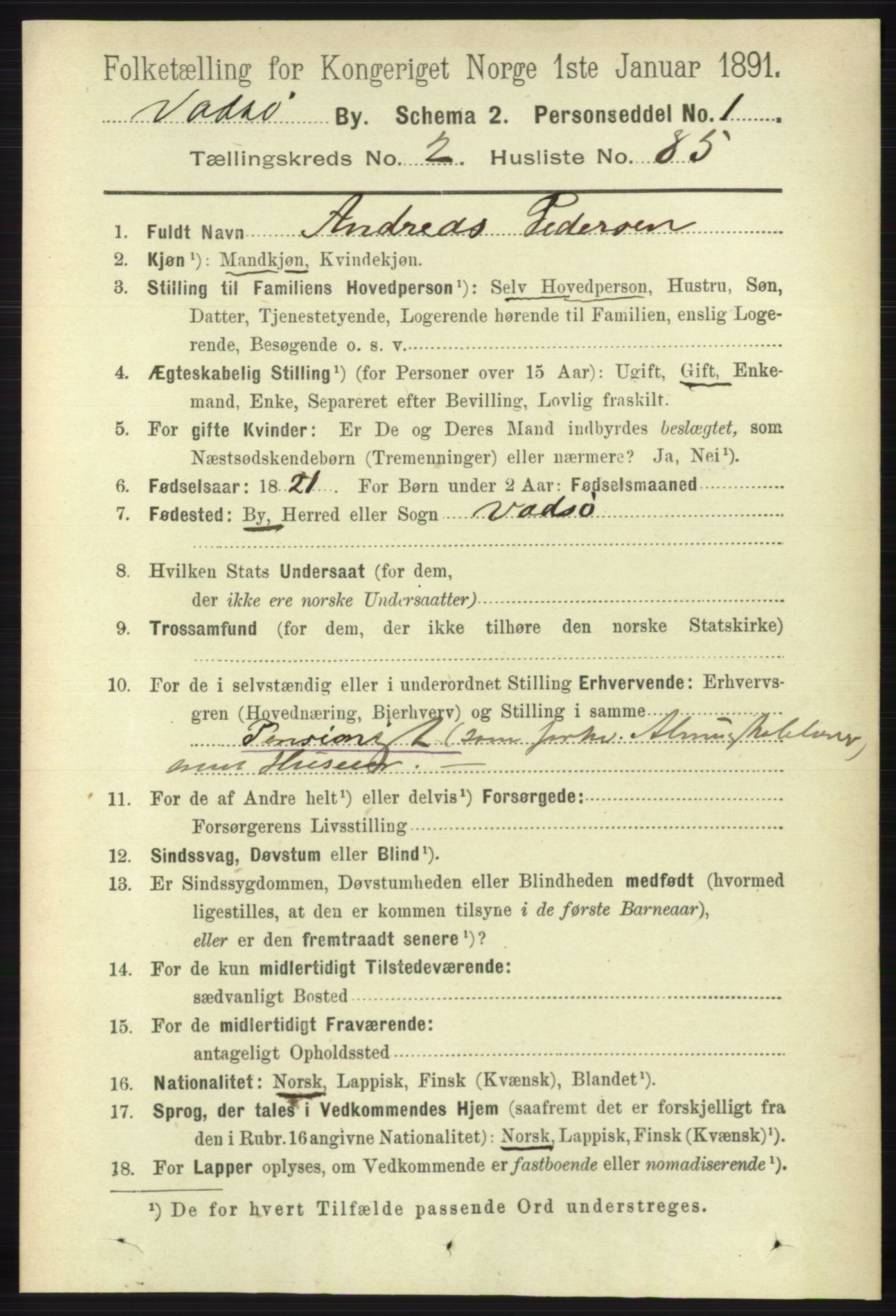 RA, 1891 census for 2003 Vadsø, 1891, p. 1513