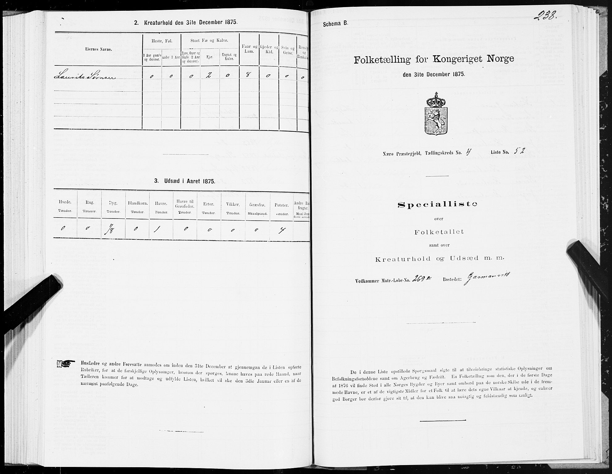 SAT, 1875 census for 1751P Nærøy, 1875, p. 2238