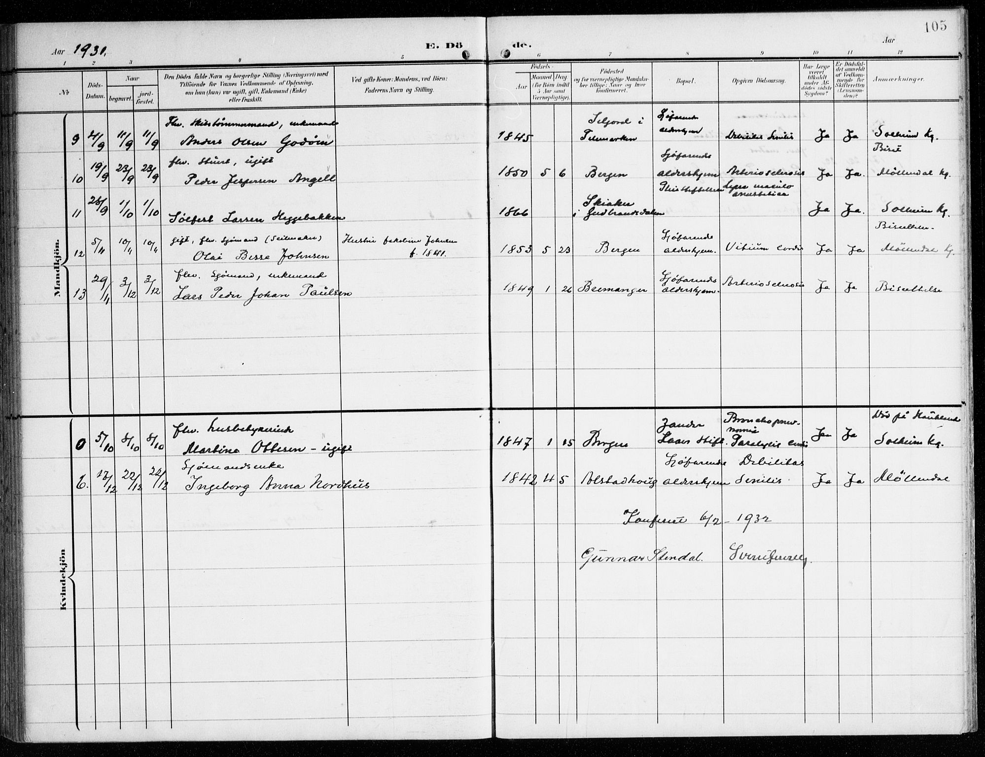 St. Jørgens hospital og Årstad sokneprestembete, AV/SAB-A-99934: Parish register (official) no. A 14, 1902-1935, p. 105