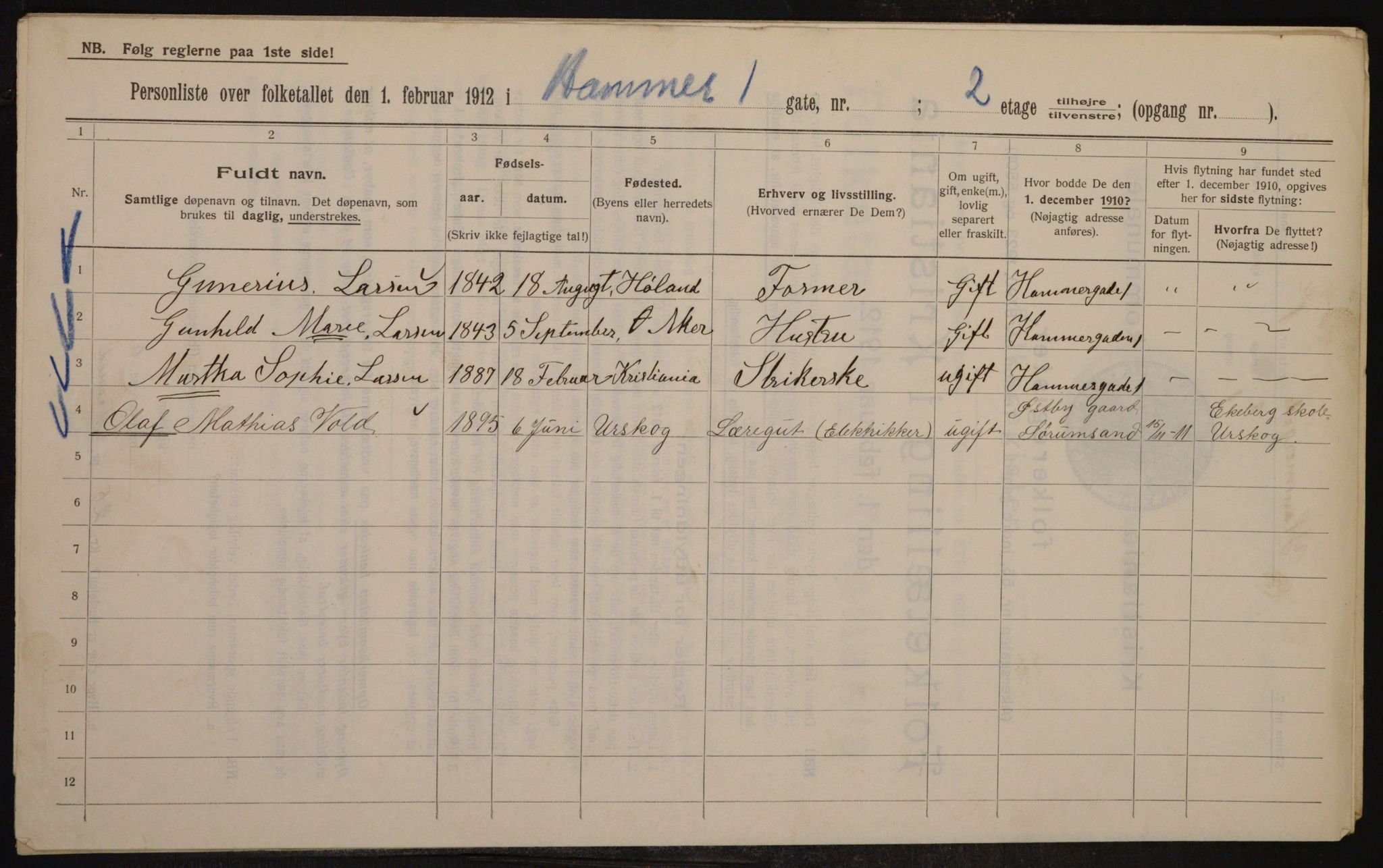 OBA, Municipal Census 1912 for Kristiania, 1912, p. 34294