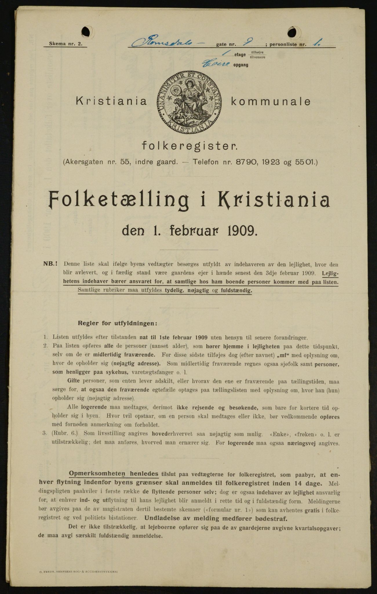 OBA, Municipal Census 1909 for Kristiania, 1909, p. 75556