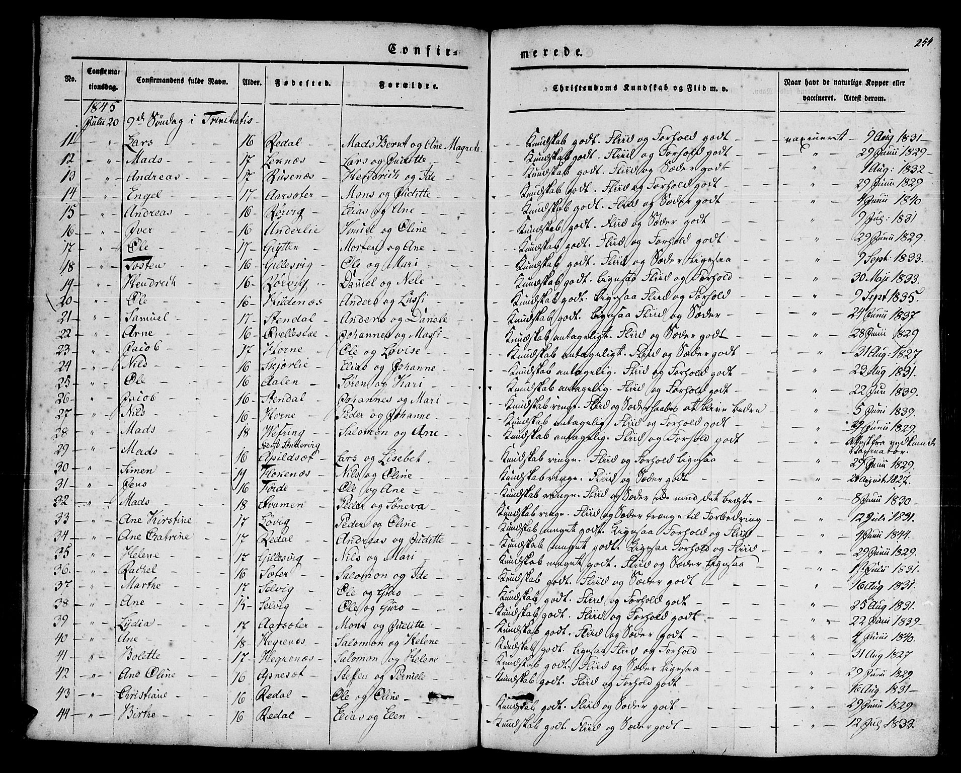 Førde sokneprestembete, SAB/A-79901/H/Haa/Haaa/L0007: Parish register (official) no. A 7, 1843-1860, p. 254