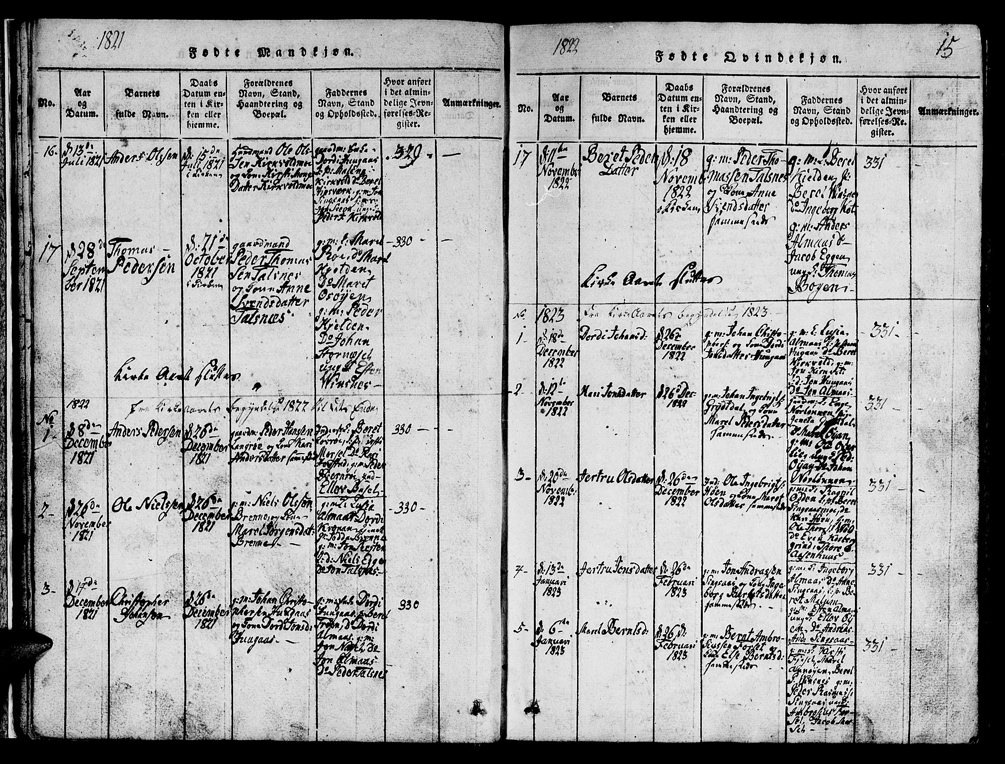 Ministerialprotokoller, klokkerbøker og fødselsregistre - Sør-Trøndelag, SAT/A-1456/688/L1026: Parish register (copy) no. 688C01, 1817-1860, p. 15