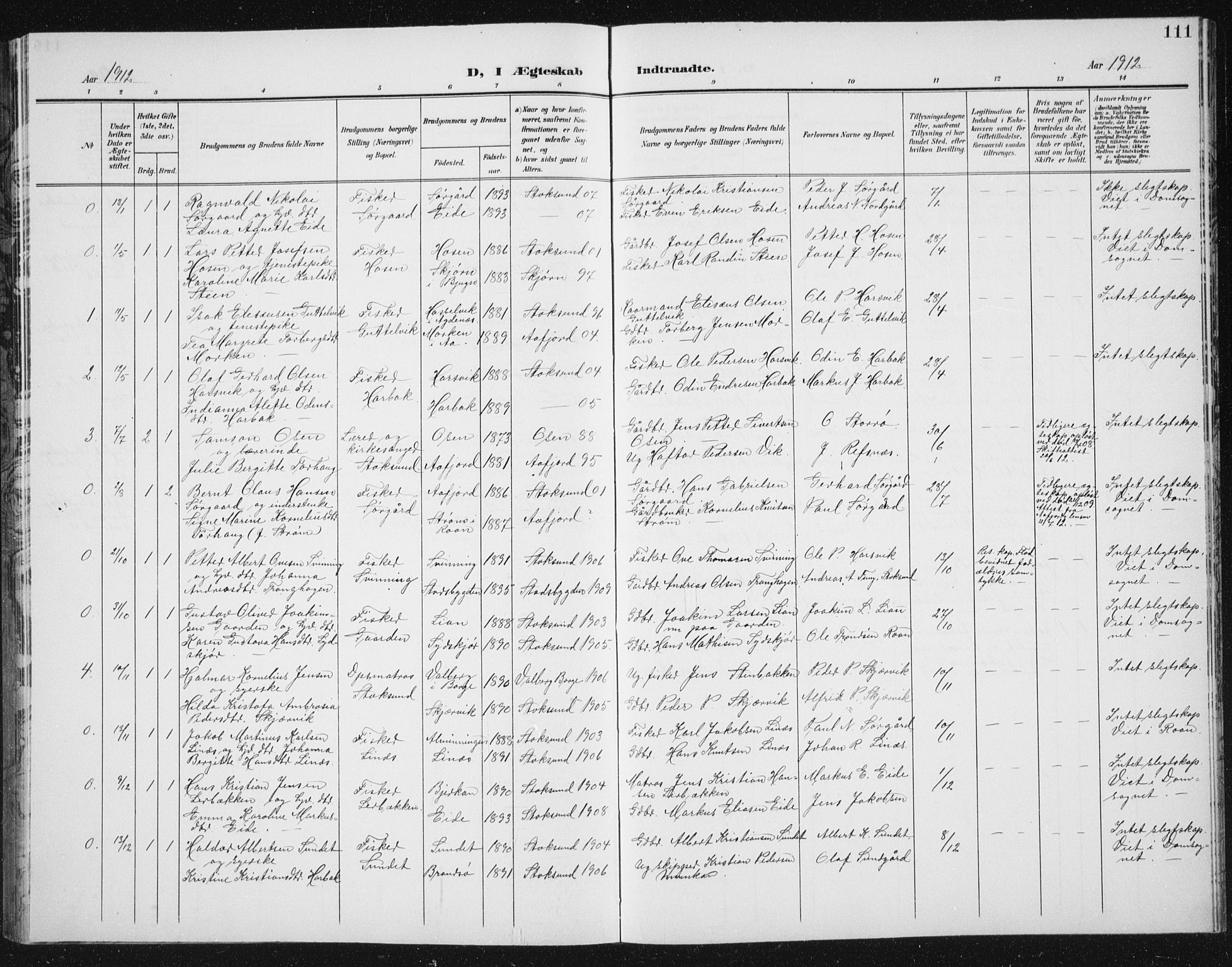 Ministerialprotokoller, klokkerbøker og fødselsregistre - Sør-Trøndelag, SAT/A-1456/656/L0699: Parish register (copy) no. 656C05, 1905-1920, p. 111