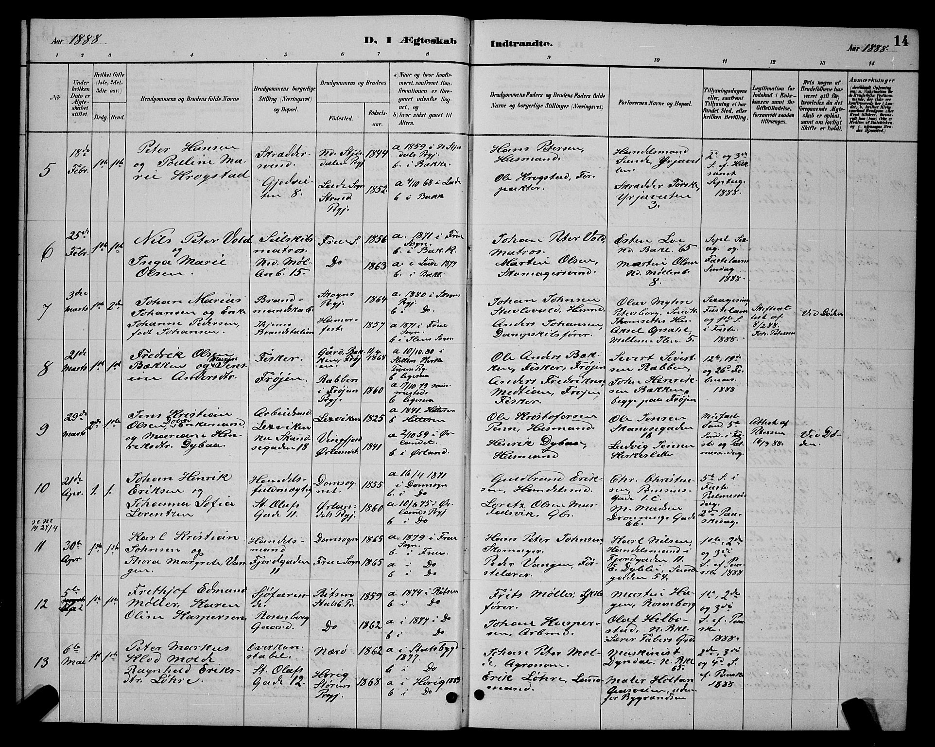 Ministerialprotokoller, klokkerbøker og fødselsregistre - Sør-Trøndelag, SAT/A-1456/604/L0223: Parish register (copy) no. 604C06, 1886-1897, p. 14