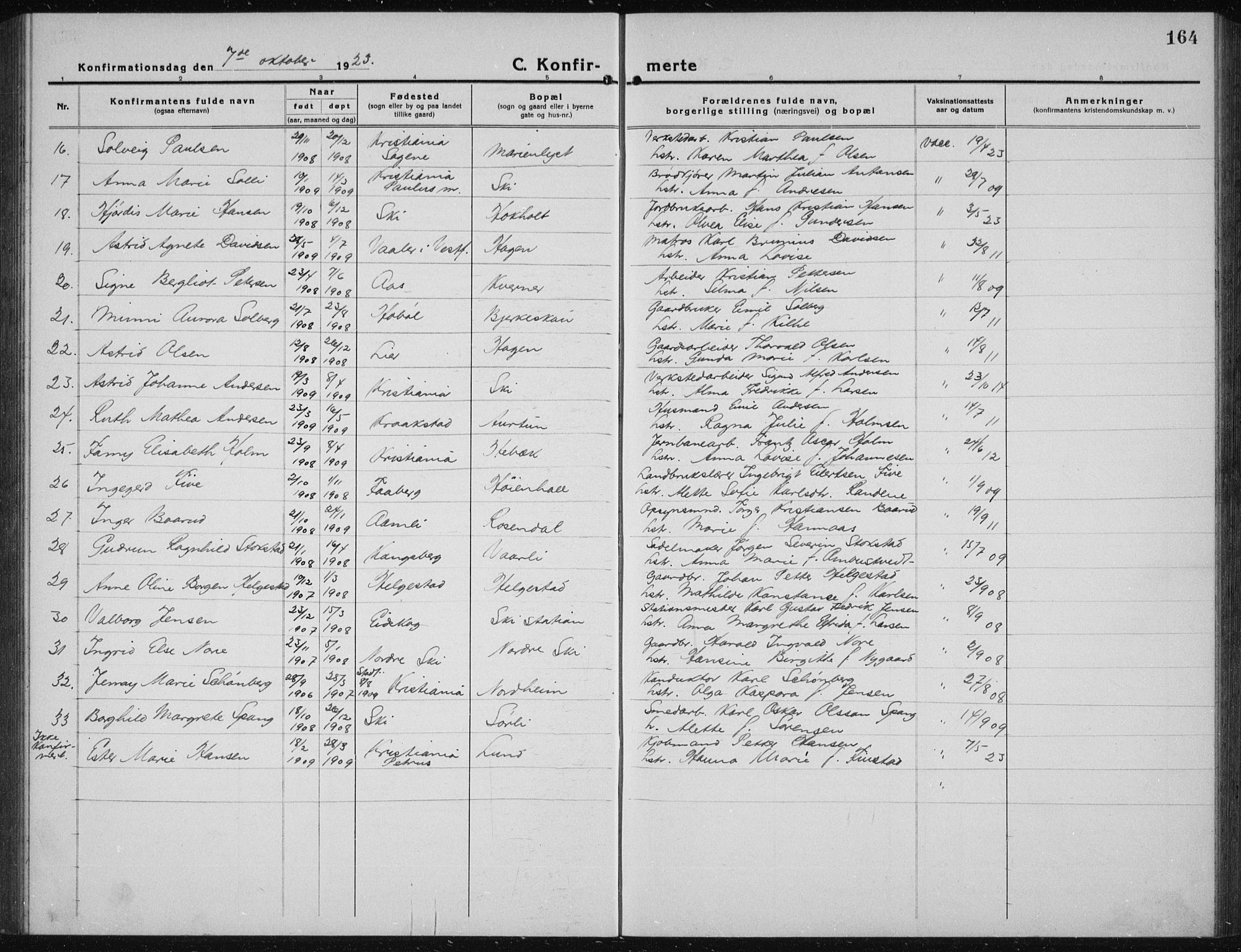 Kråkstad prestekontor Kirkebøker, SAO/A-10125a/G/Gb/L0002: Parish register (copy) no. II 2, 1921-1941, p. 164