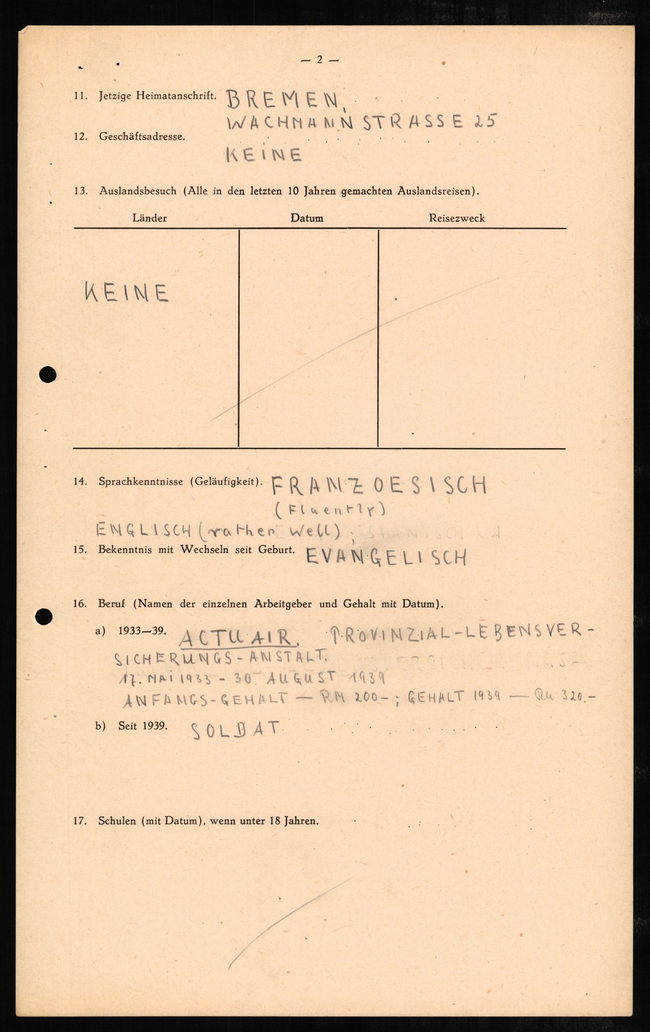 Forsvaret, Forsvarets overkommando II, RA/RAFA-3915/D/Db/L0002: CI Questionaires. Tyske okkupasjonsstyrker i Norge. Tyskere., 1945-1946, p. 377