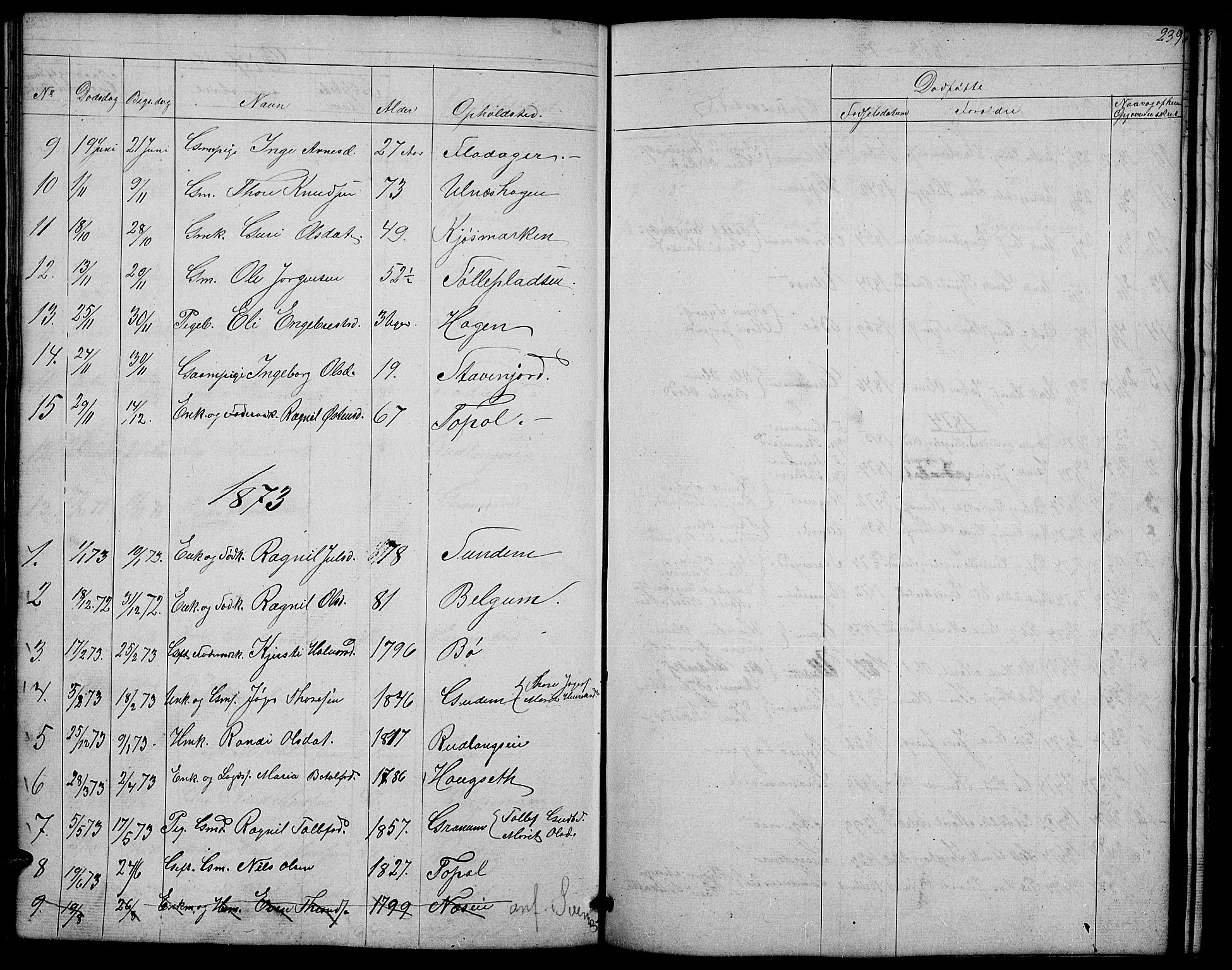 Nord-Aurdal prestekontor, AV/SAH-PREST-132/H/Ha/Hab/L0004: Parish register (copy) no. 4, 1842-1882, p. 239