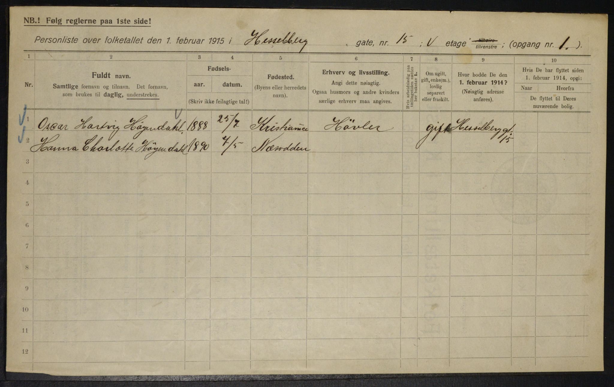 OBA, Municipal Census 1915 for Kristiania, 1915, p. 39740