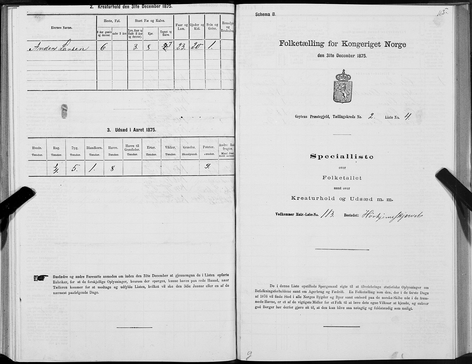 SAT, 1875 census for 1539P Grytten, 1875, p. 1155