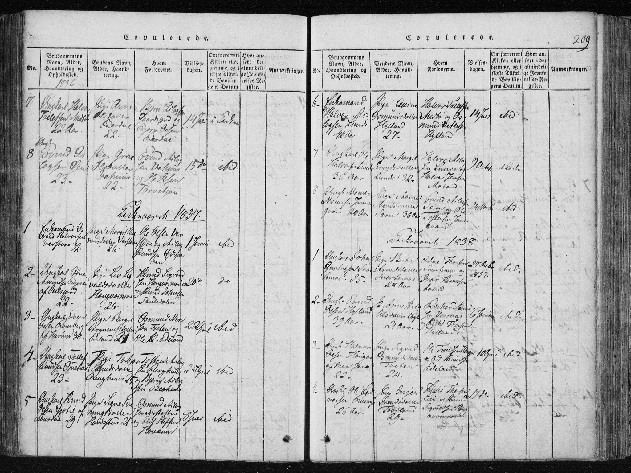 Vinje kirkebøker, SAKO/A-312/F/Fa/L0003: Parish register (official) no. I 3, 1814-1843, p. 209
