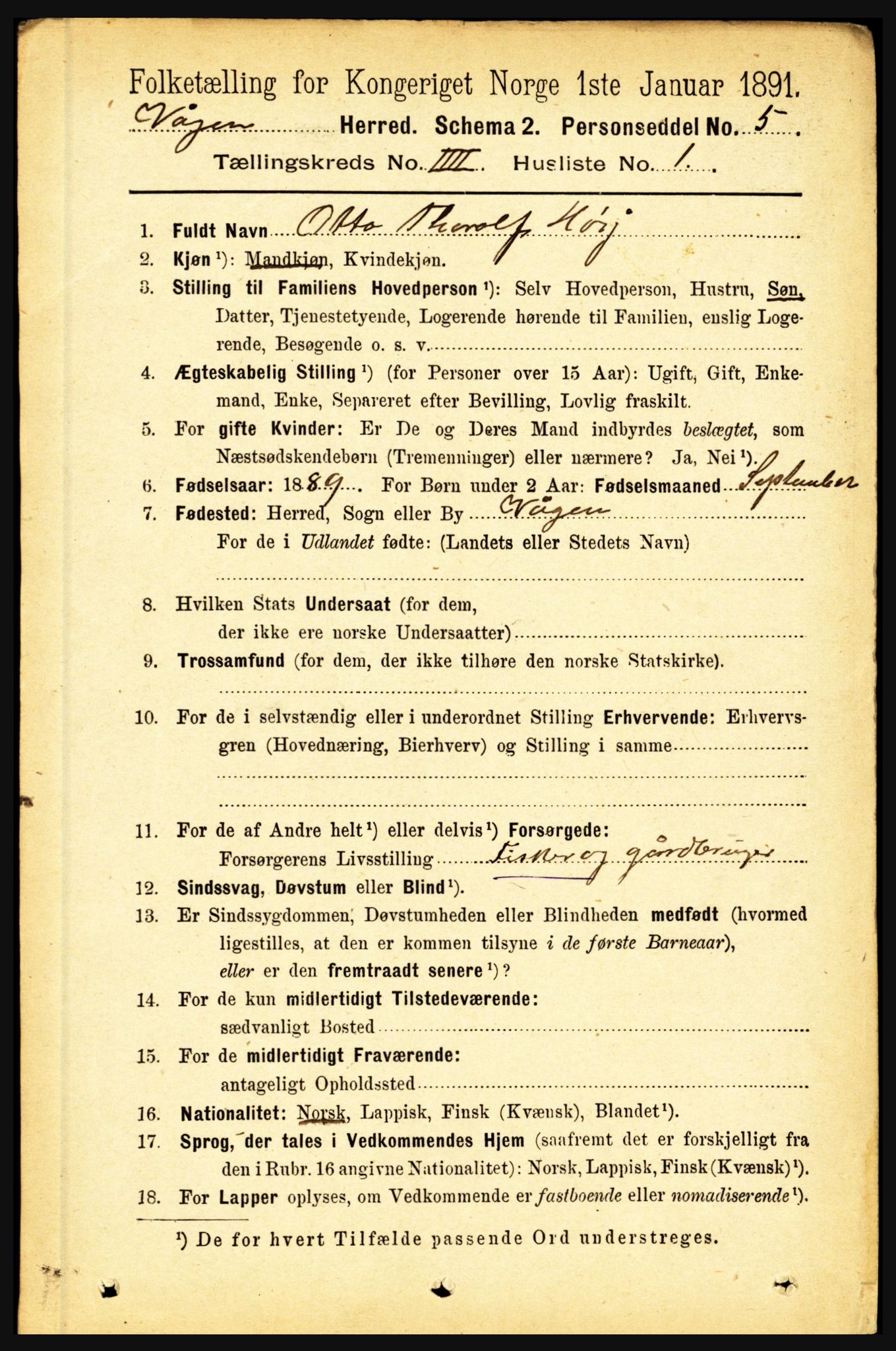 RA, 1891 census for 1865 Vågan, 1891, p. 941