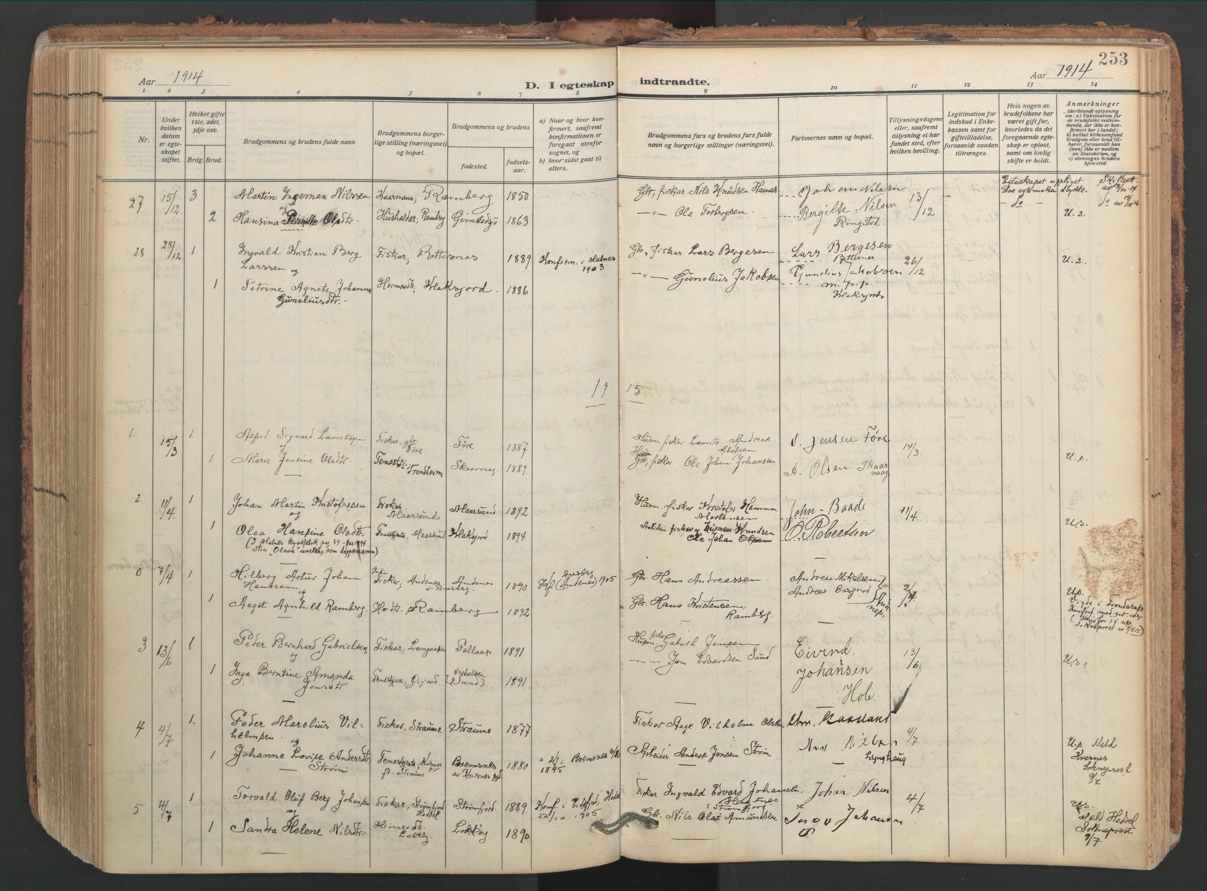 Ministerialprotokoller, klokkerbøker og fødselsregistre - Nordland, AV/SAT-A-1459/891/L1306: Parish register (official) no. 891A11, 1911-1927, p. 253