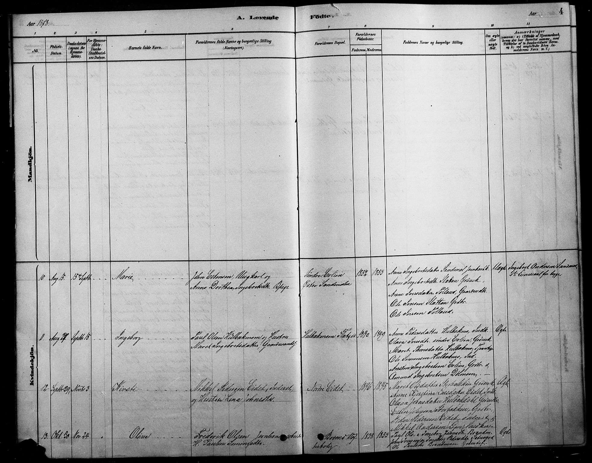 Tolga prestekontor, AV/SAH-PREST-062/L/L0007: Parish register (copy) no. 7, 1878-1919, p. 4