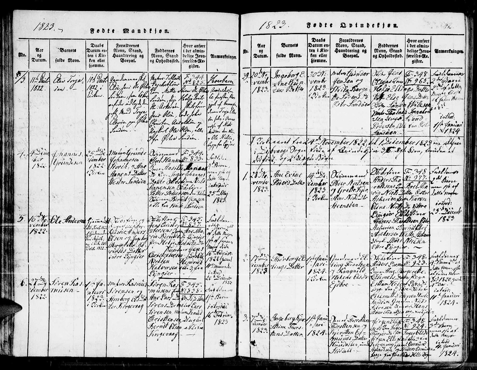 Dypvåg sokneprestkontor, SAK/1111-0007/F/Fb/Fba/L0009: Parish register (copy) no. B 9, 1816-1842, p. 42