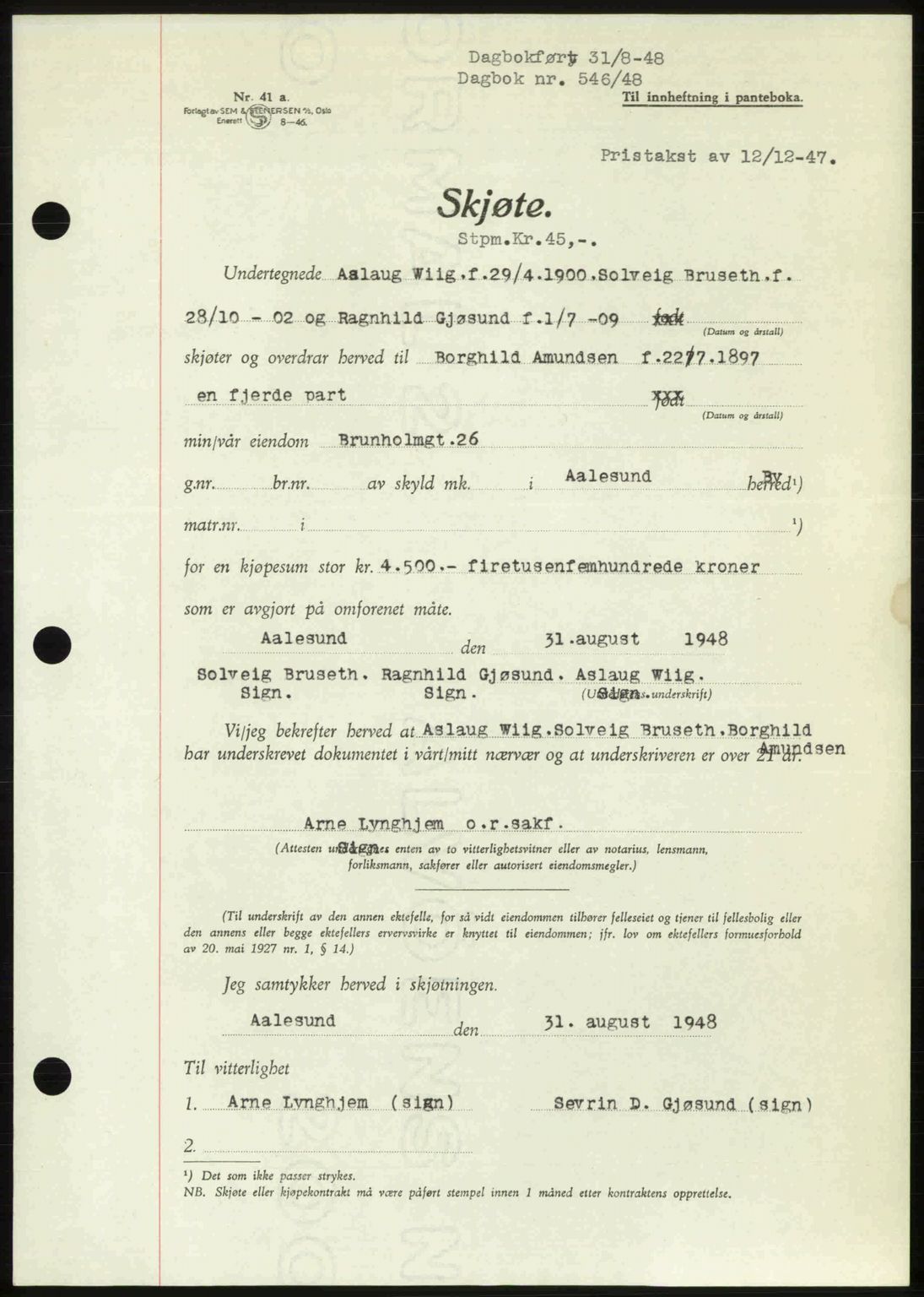 Ålesund byfogd, AV/SAT-A-4384: Mortgage book no. 37A (1), 1947-1949, Diary no: : 546/1948