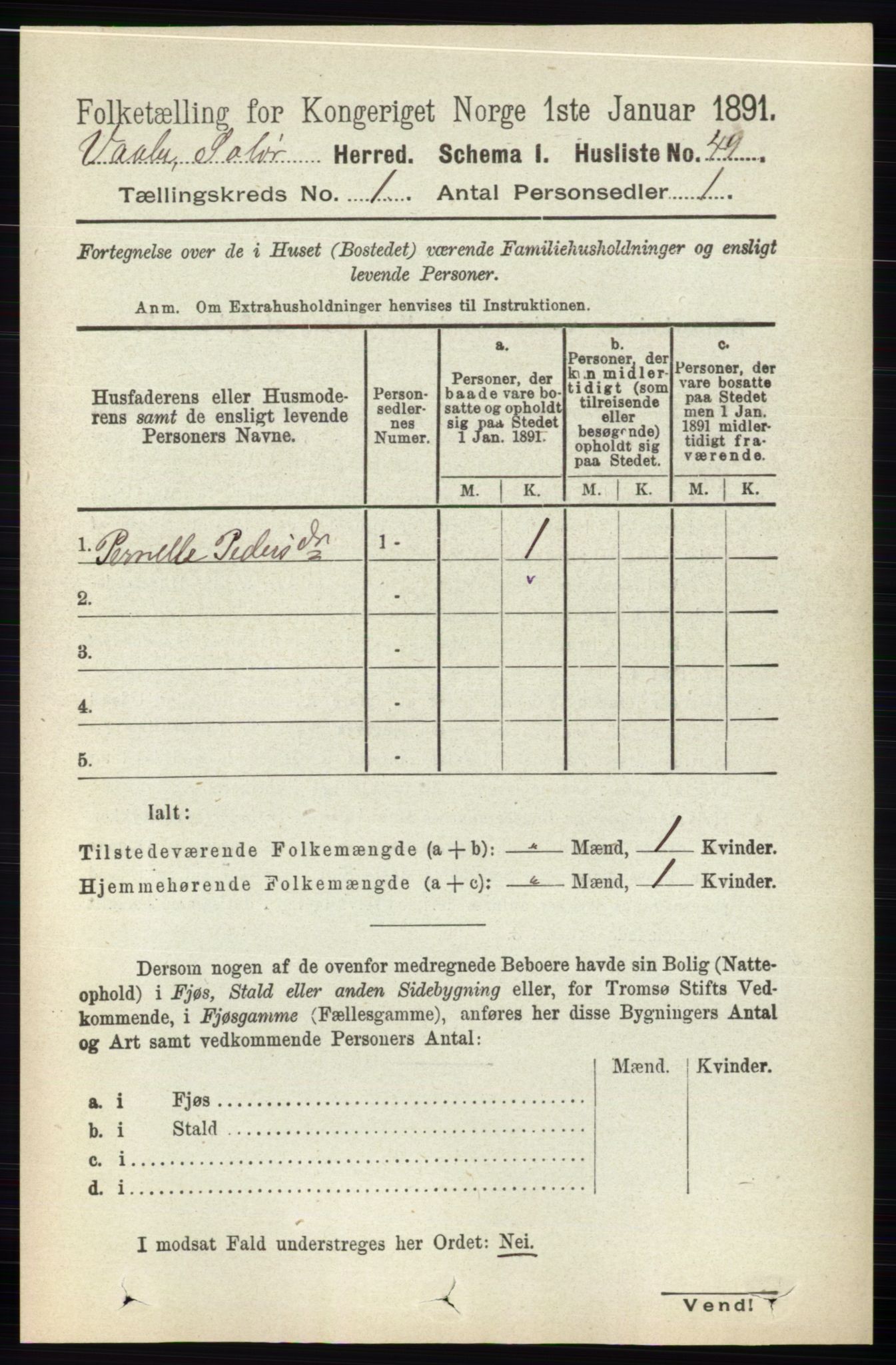 RA, 1891 census for 0426 Våler, 1891, p. 74