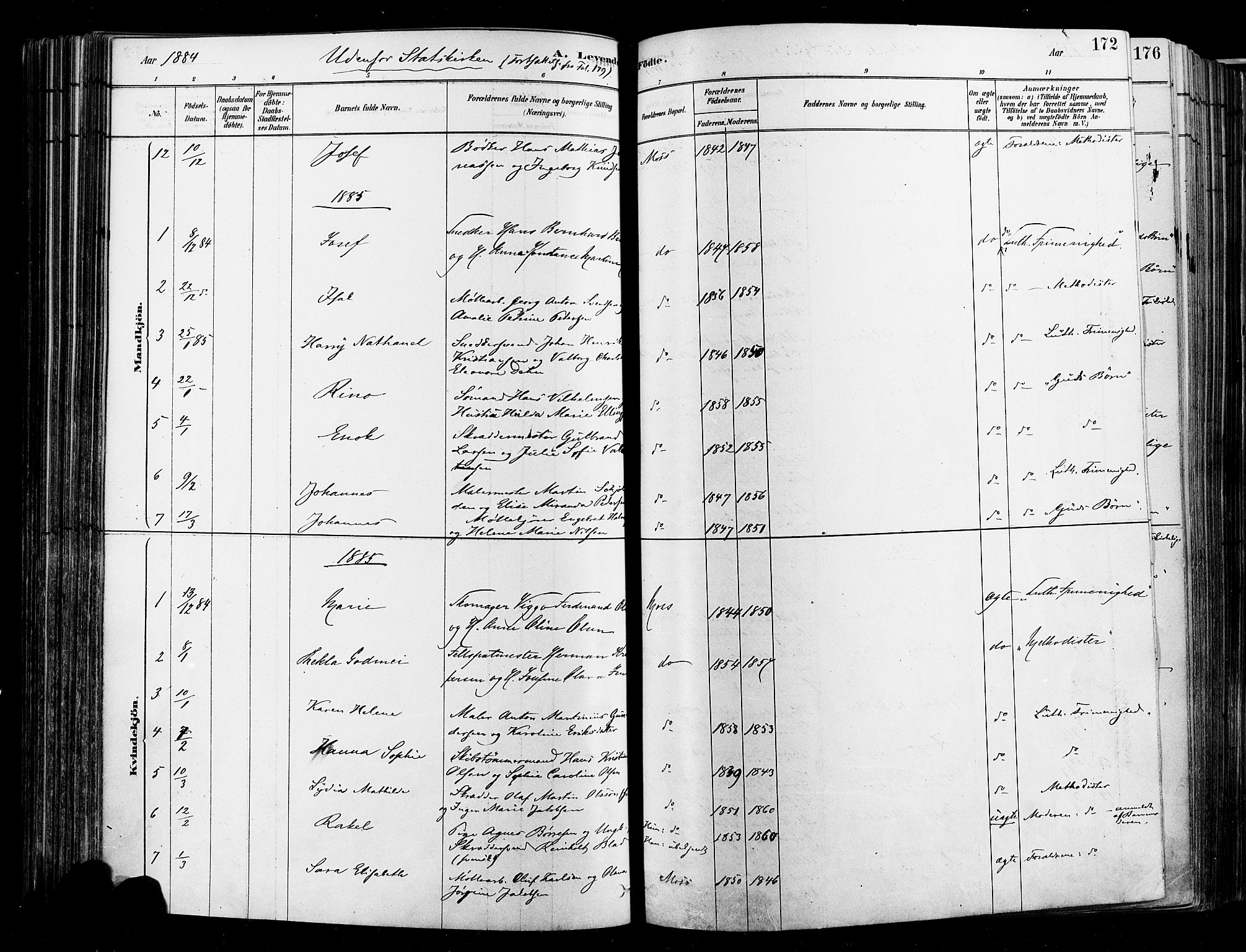 Moss prestekontor Kirkebøker, SAO/A-2003/F/Fb/L0001: Parish register (official) no. II 1, 1878-1886, p. 172