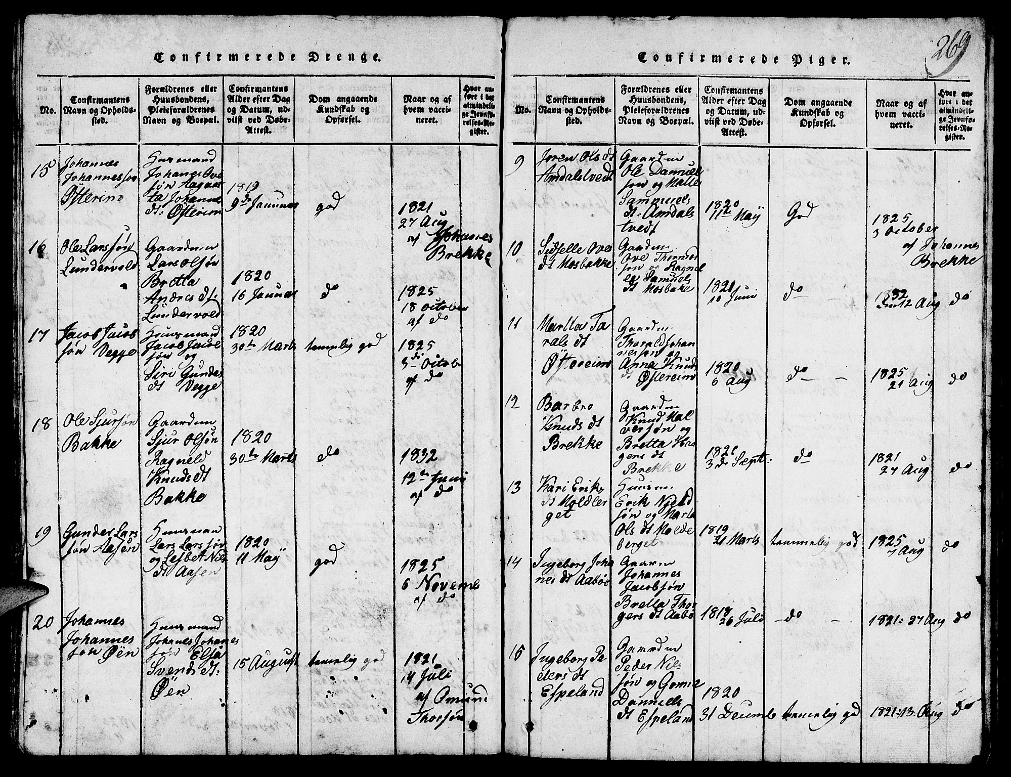 Suldal sokneprestkontor, SAST/A-101845/01/V/L0002: Parish register (copy) no. B 2, 1816-1845, p. 269