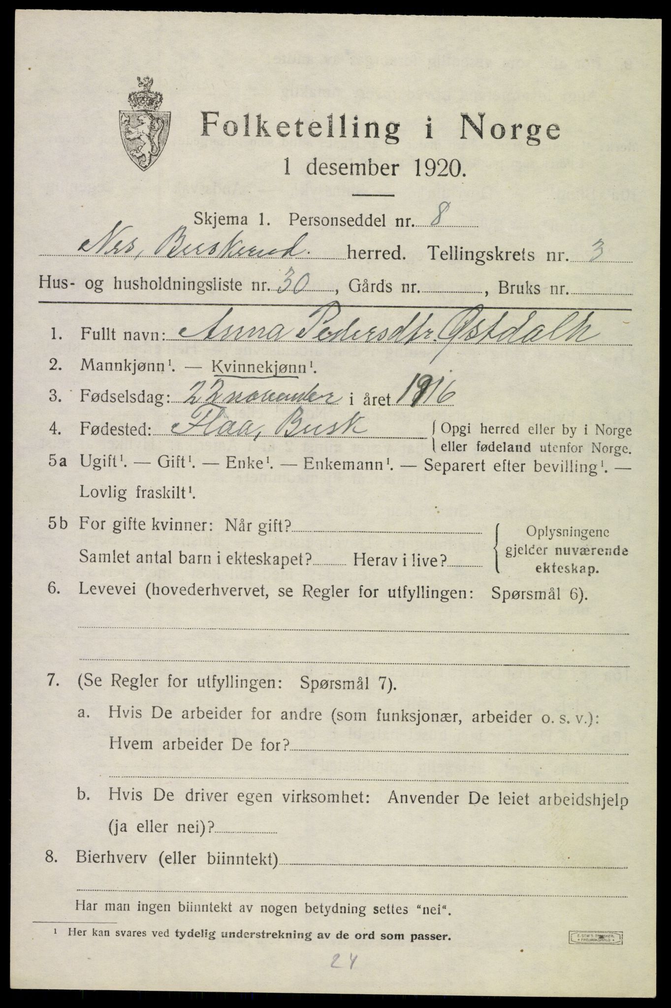 SAKO, 1920 census for Nes (Buskerud), 1920, p. 1914