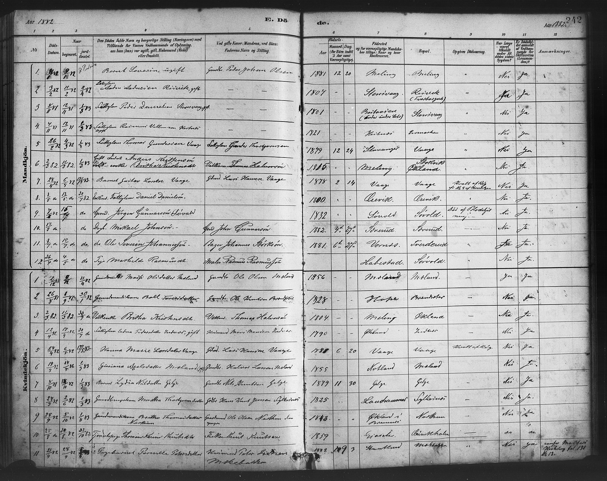 Finnås sokneprestembete, SAB/A-99925/H/Ha/Haa/Haac/L0001: Parish register (official) no. C 1, 1881-1894, p. 242