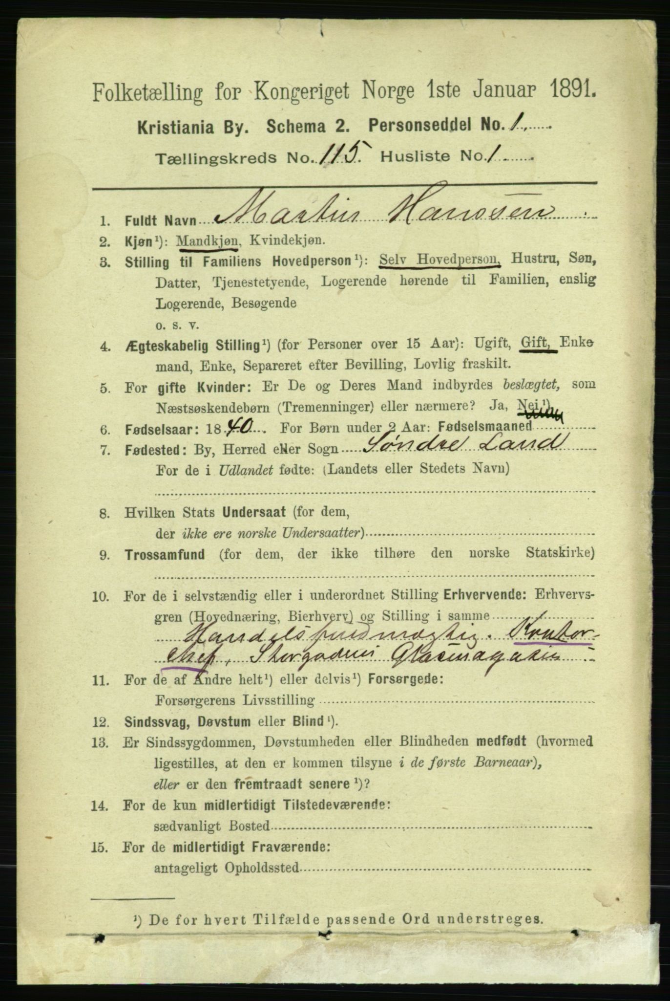 RA, 1891 census for 0301 Kristiania, 1891, p. 61611