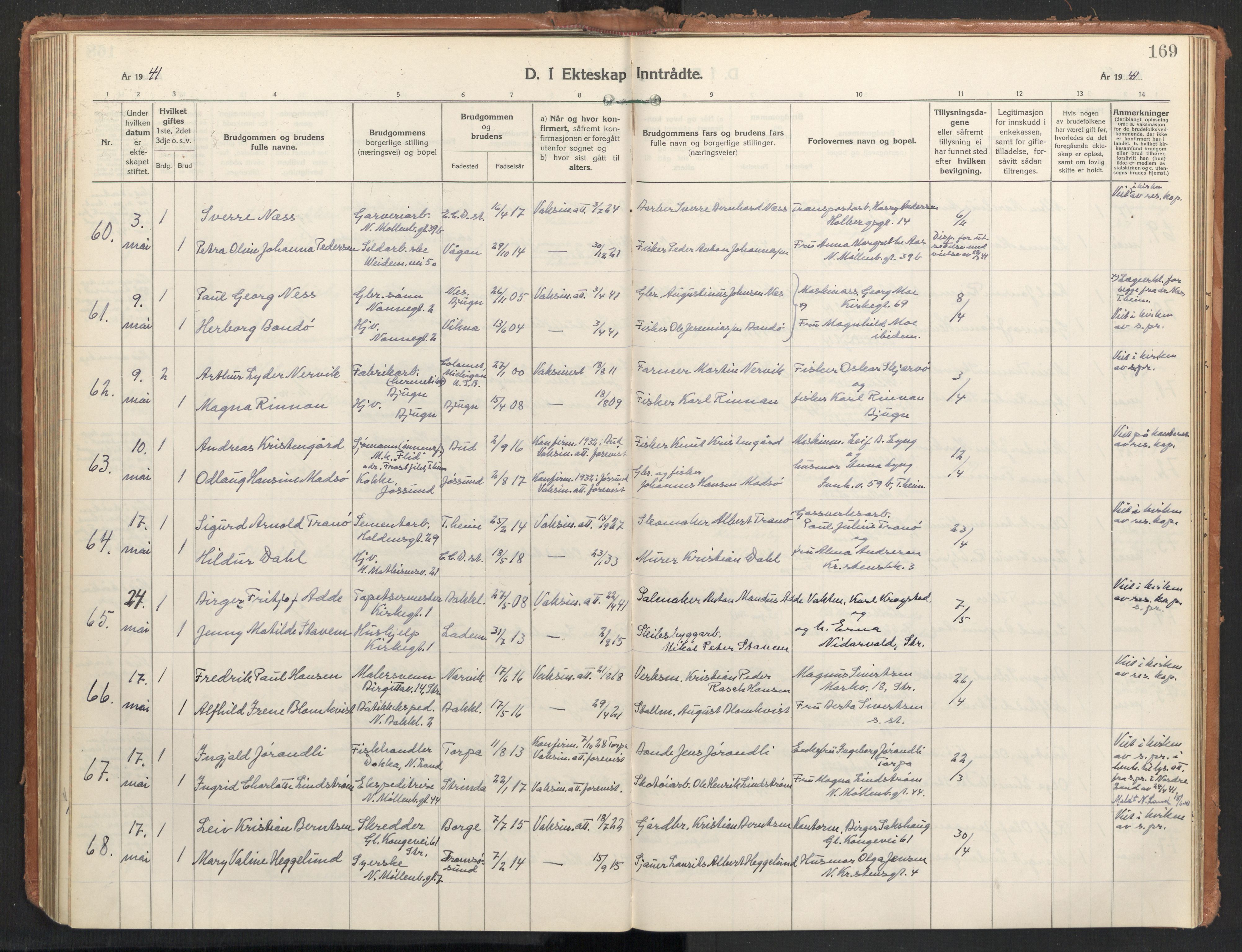 Ministerialprotokoller, klokkerbøker og fødselsregistre - Sør-Trøndelag, AV/SAT-A-1456/604/L0209: Parish register (official) no. 604A29, 1931-1945, p. 169