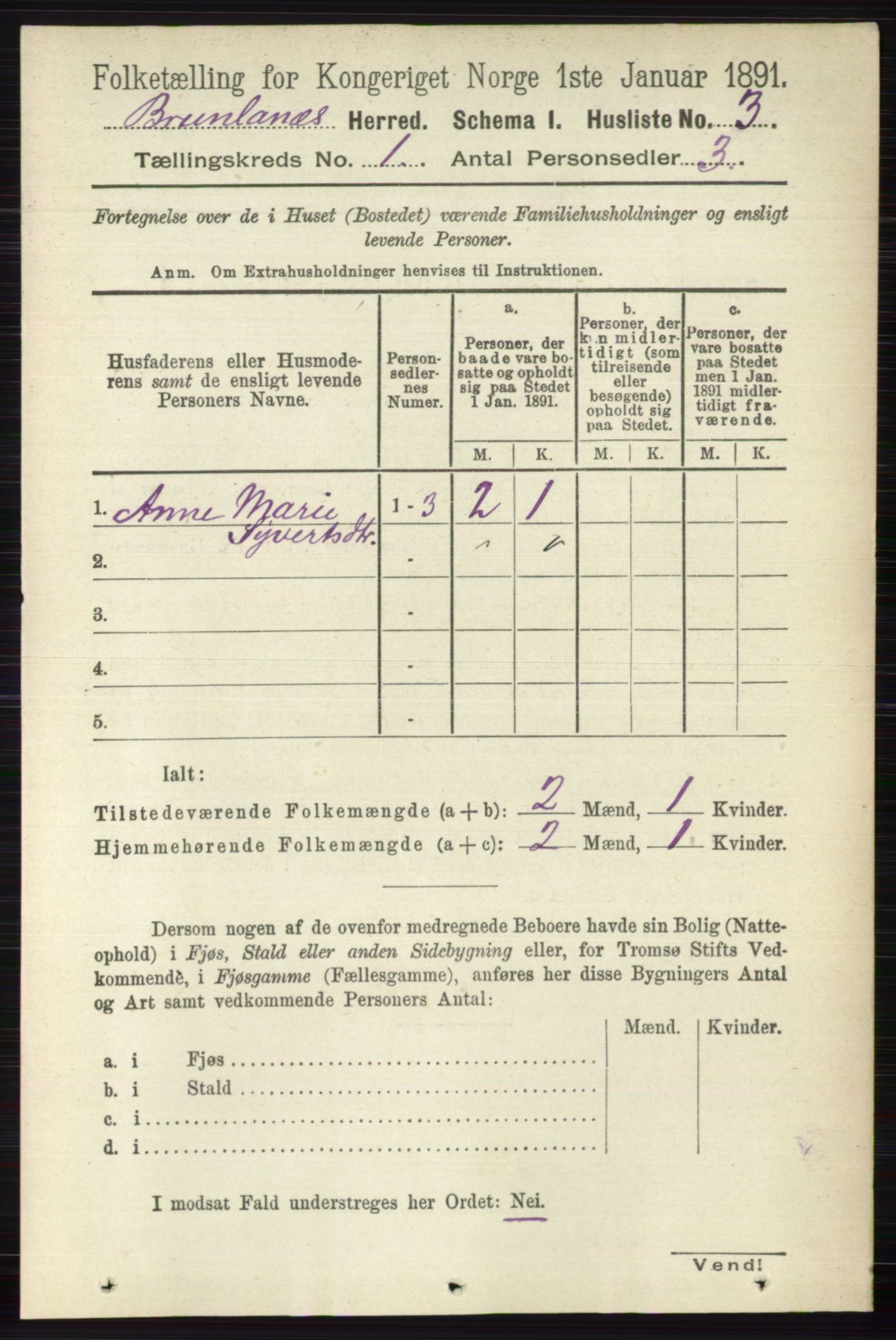 RA, 1891 census for 0726 Brunlanes, 1891, p. 38